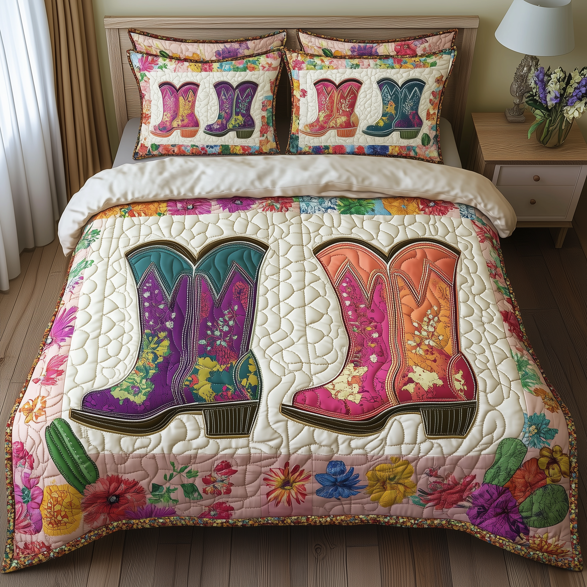 Elegant Cowboy Boot 3-Piece Quilted Bedding Set GFTONL1173