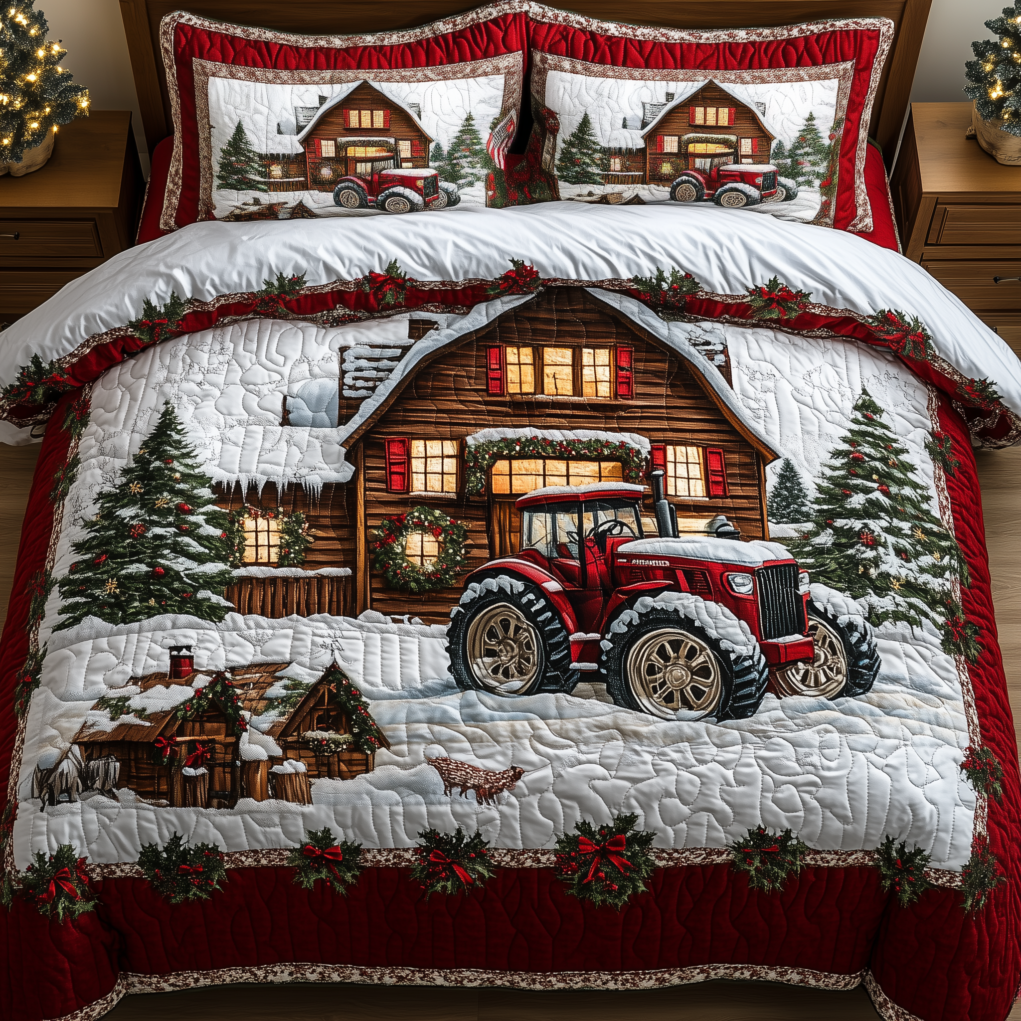 Peaceful Snowy Farmhouse 3-Piece Quilted Bedding Set GFTONL1370