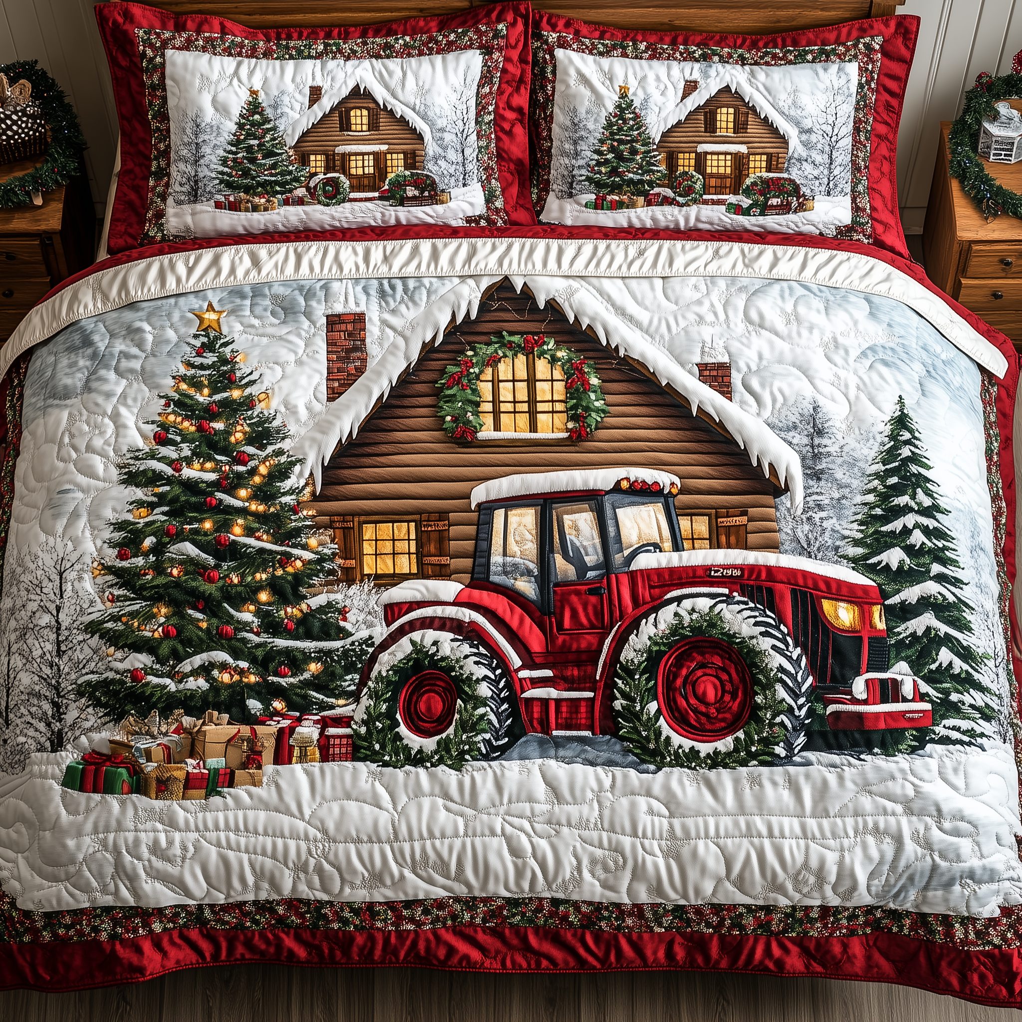 Peaceful Snowy Farmhouse 3-Piece Quilted Bedding Set GFTONL1371