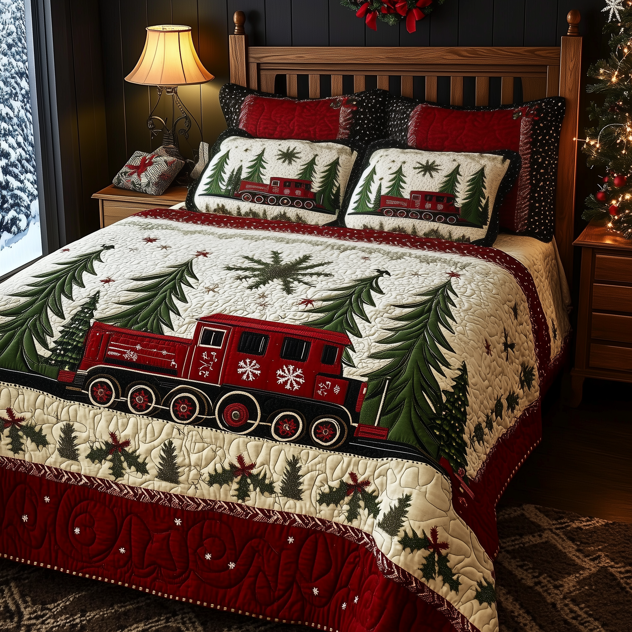 Christmas Train 3-Piece Quilted Bedding Set GFTONL1411