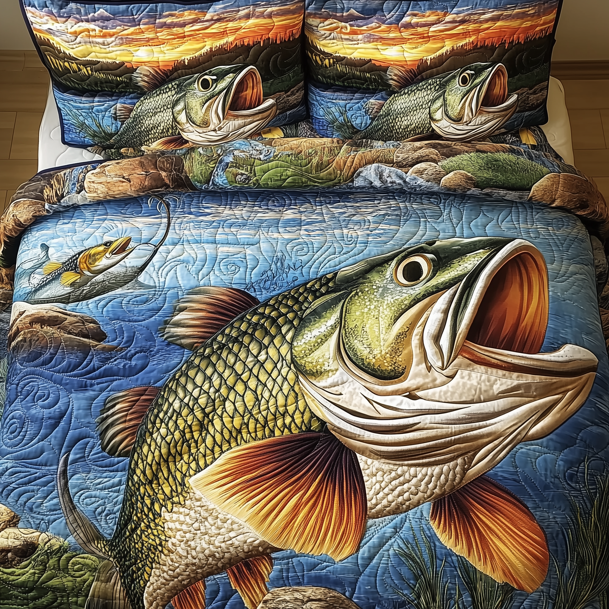 Fishing Life 3-Piece Quilted Bedding Set GFTONL1495