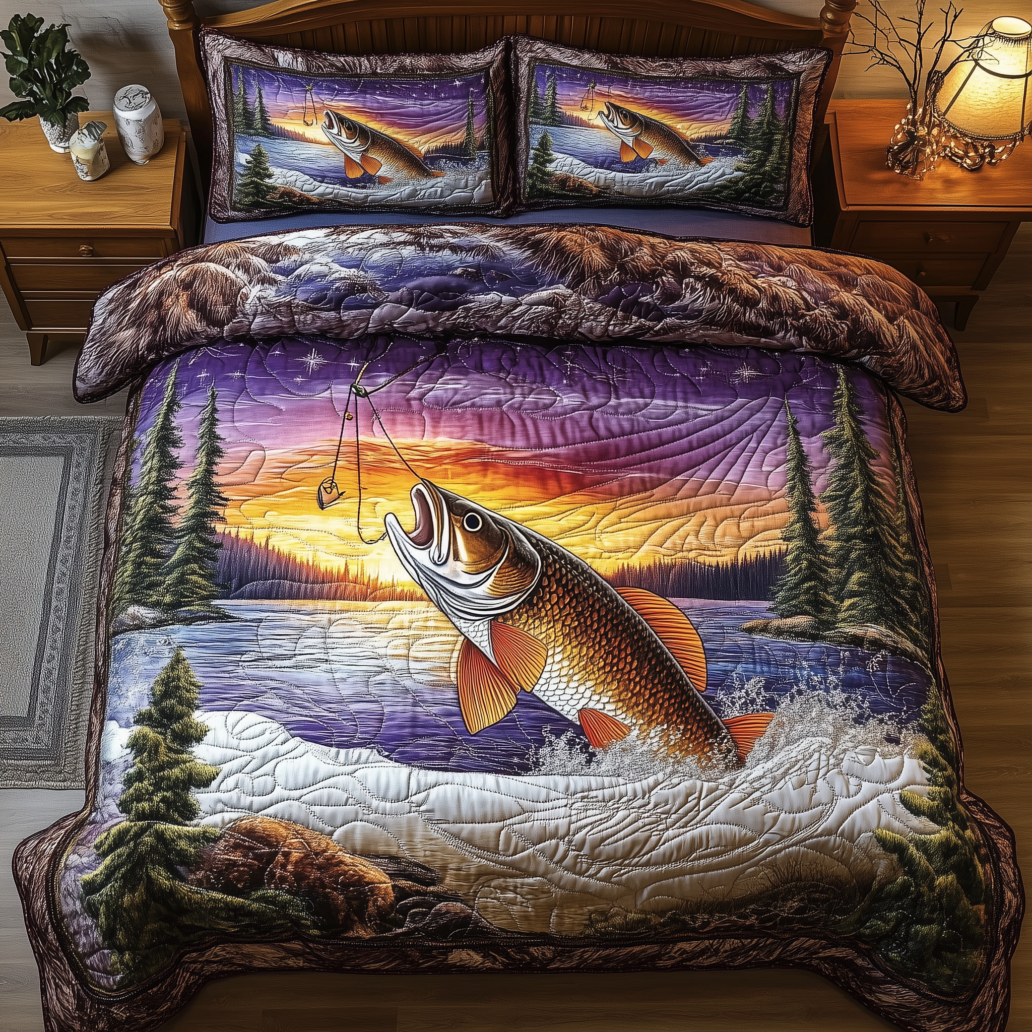 Fishing Life 3-Piece Quilted Bedding Set GFTONL1506