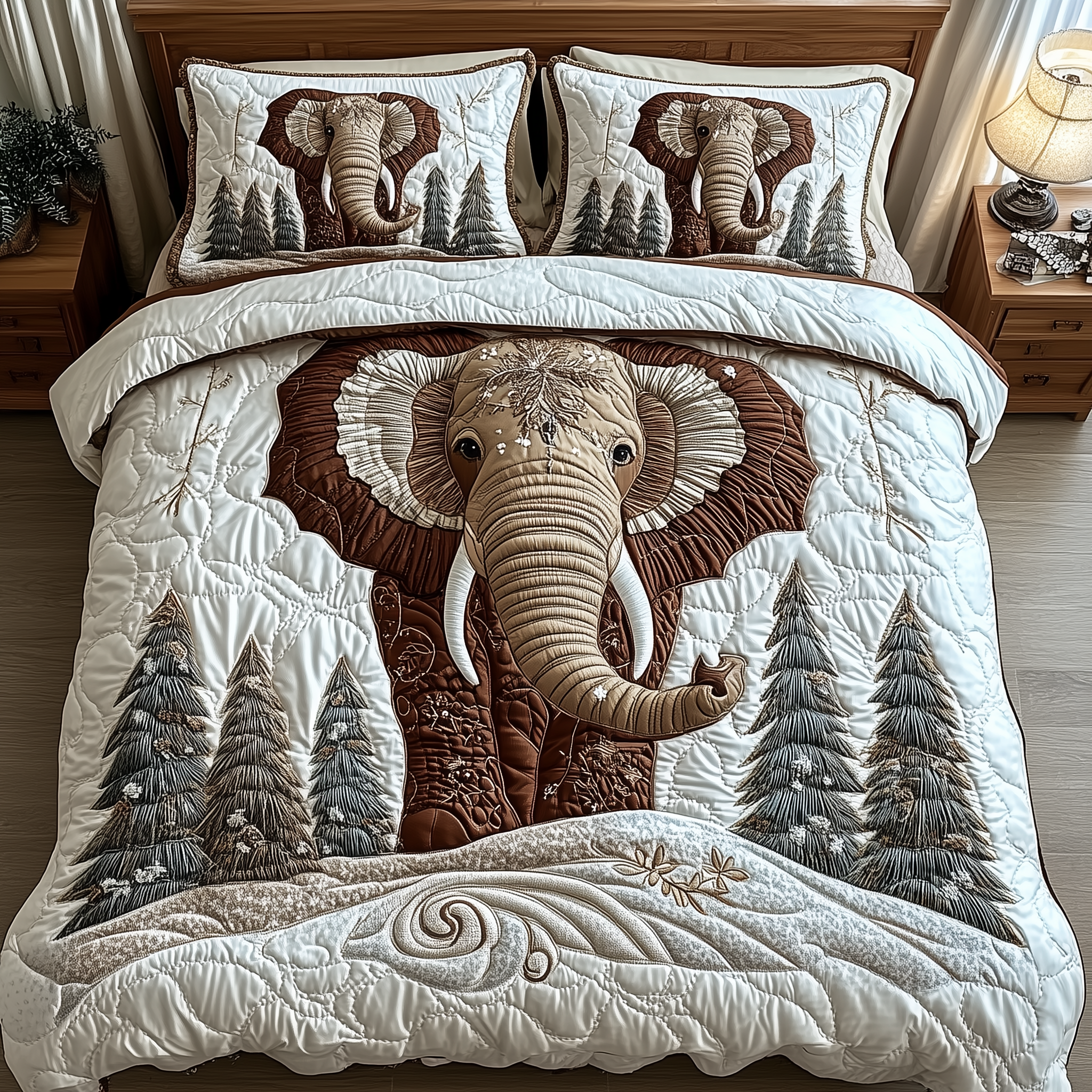 Winter Elephant 3-Piece Quilted Bedding Set GFTONL1544