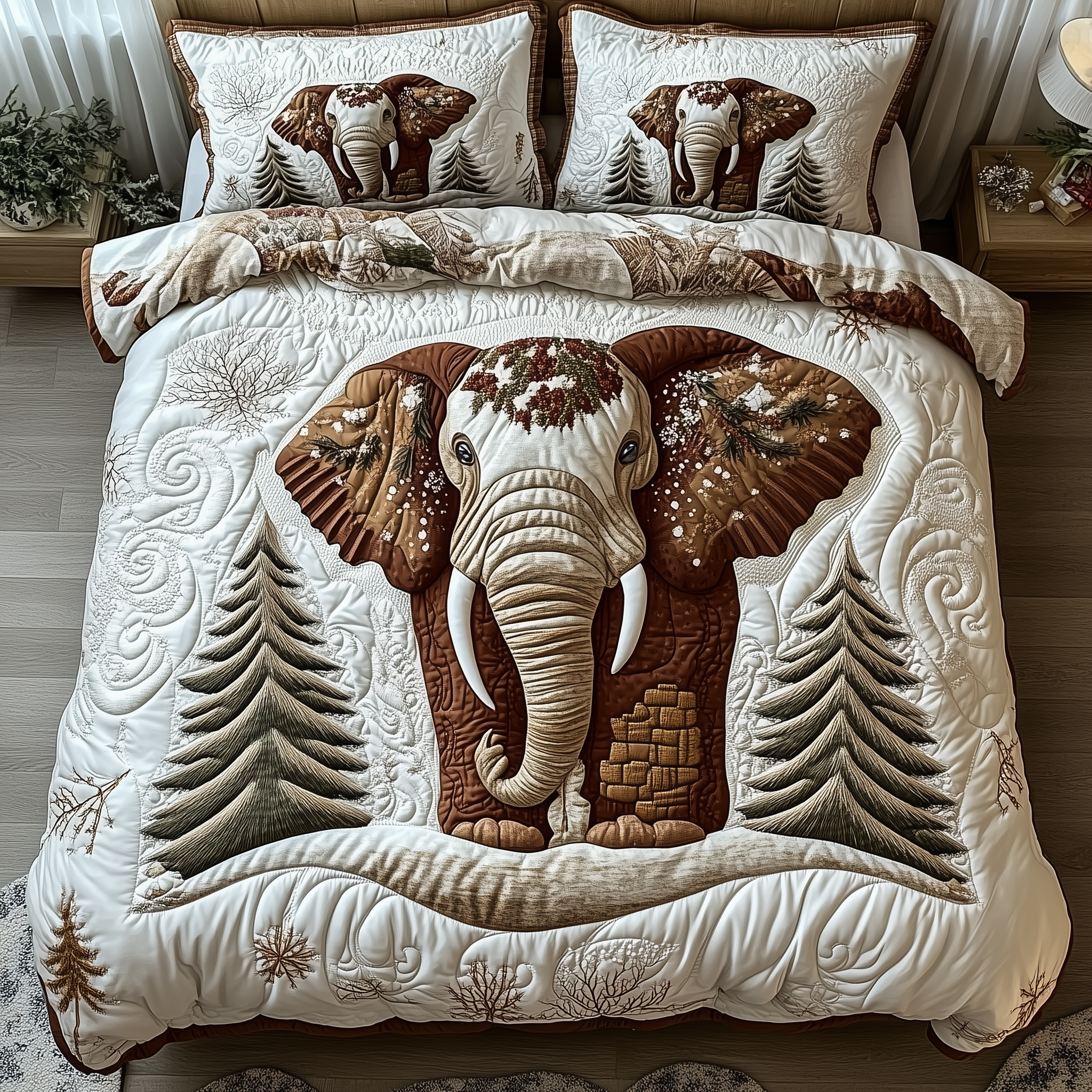 Winter Elephant 3-Piece Quilted Bedding Set GFTONL1545