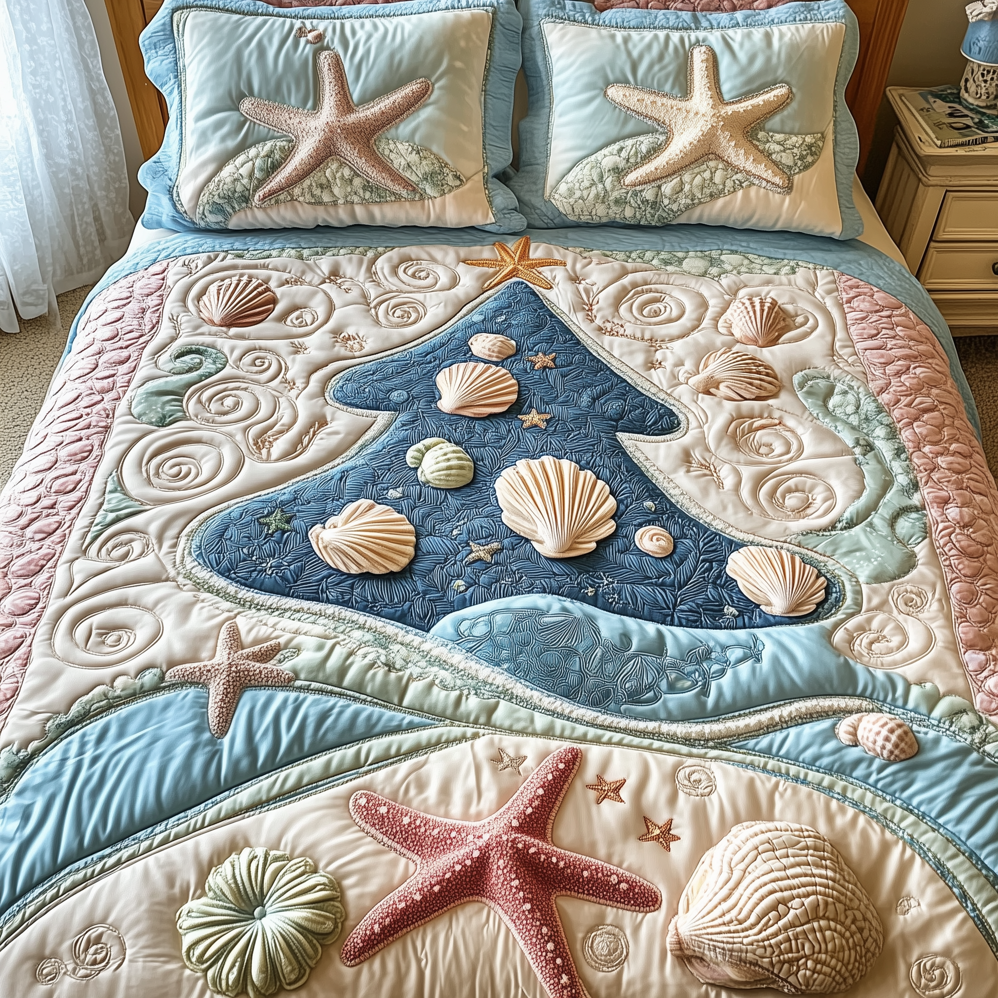 Costal Christmas Tree 3-Piece Quilted Bedding Set GFTONL1567