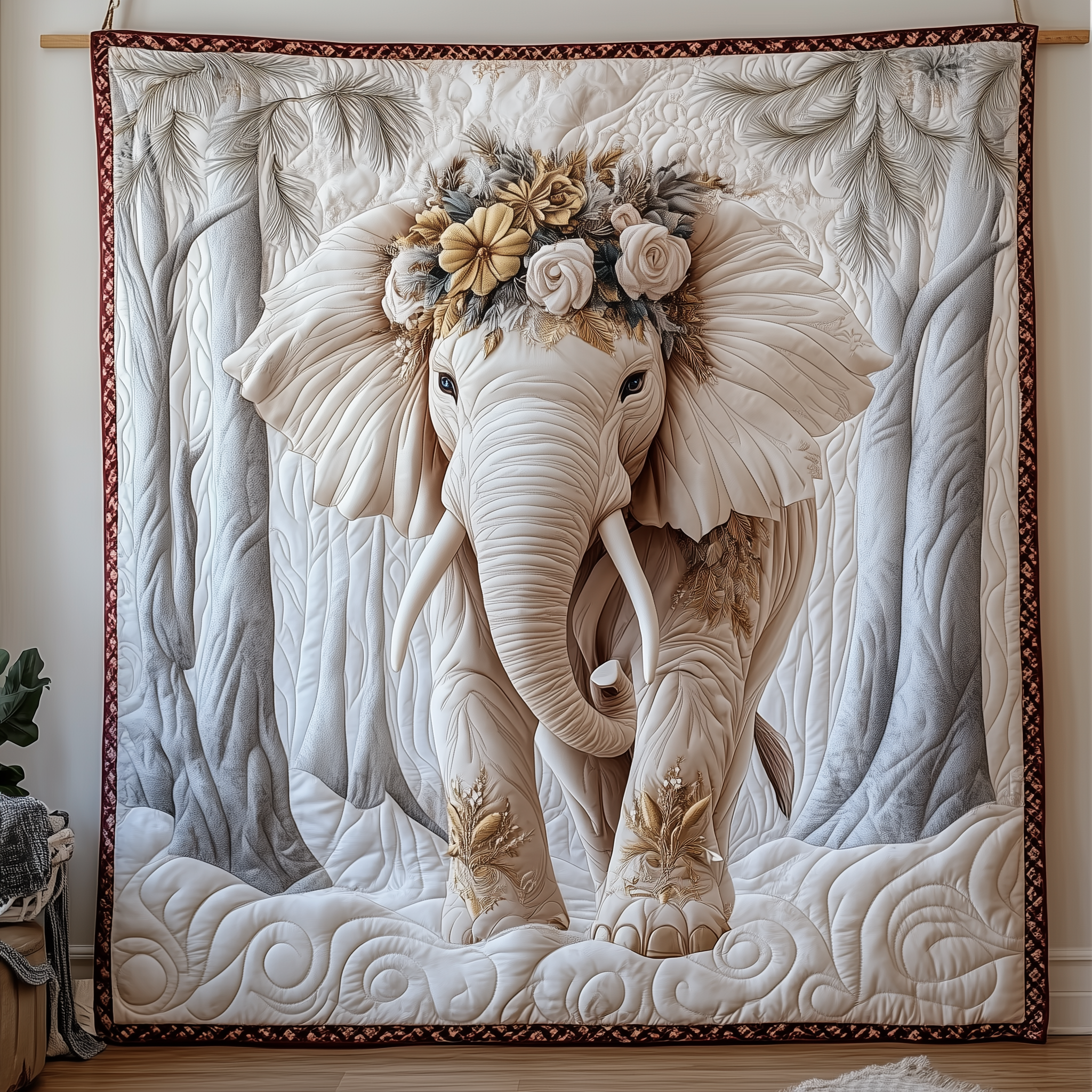 Charming White Elephant Quilted Blanket GFTONL1600