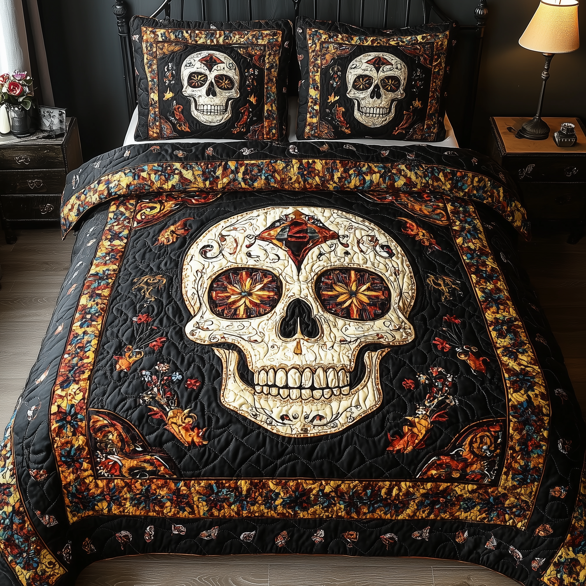 Vintage Bold Skull 3-Piece Quilted Bedding Set GFTONL1607