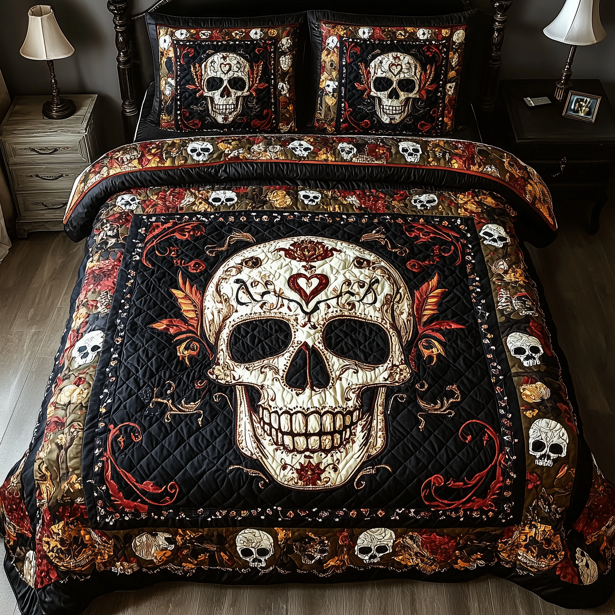 Vintage Bold Skull 3-Piece Quilted Bedding Set GFTONL1608