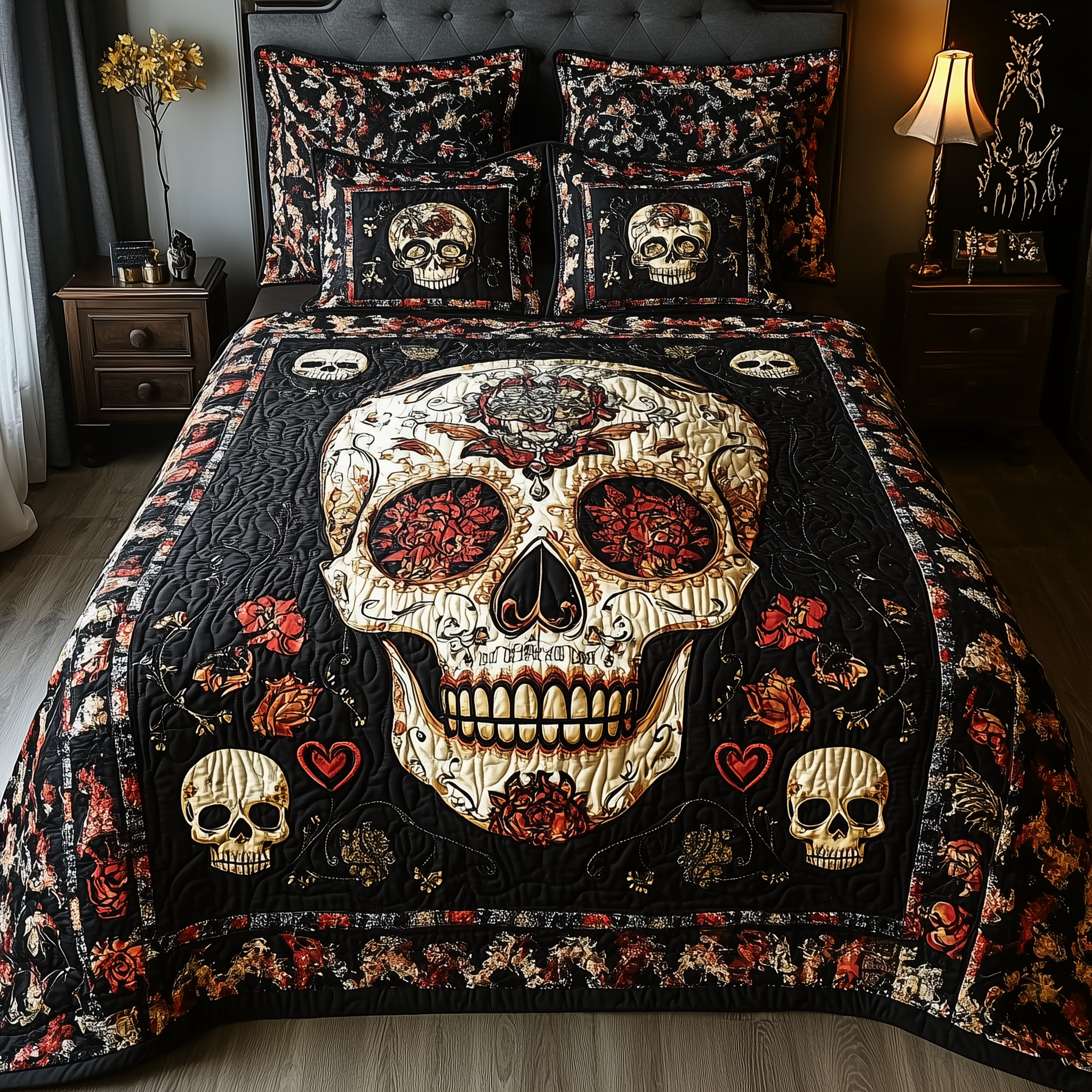 Vintage Bold Skull 3-Piece Quilted Bedding Set GFTONL1611