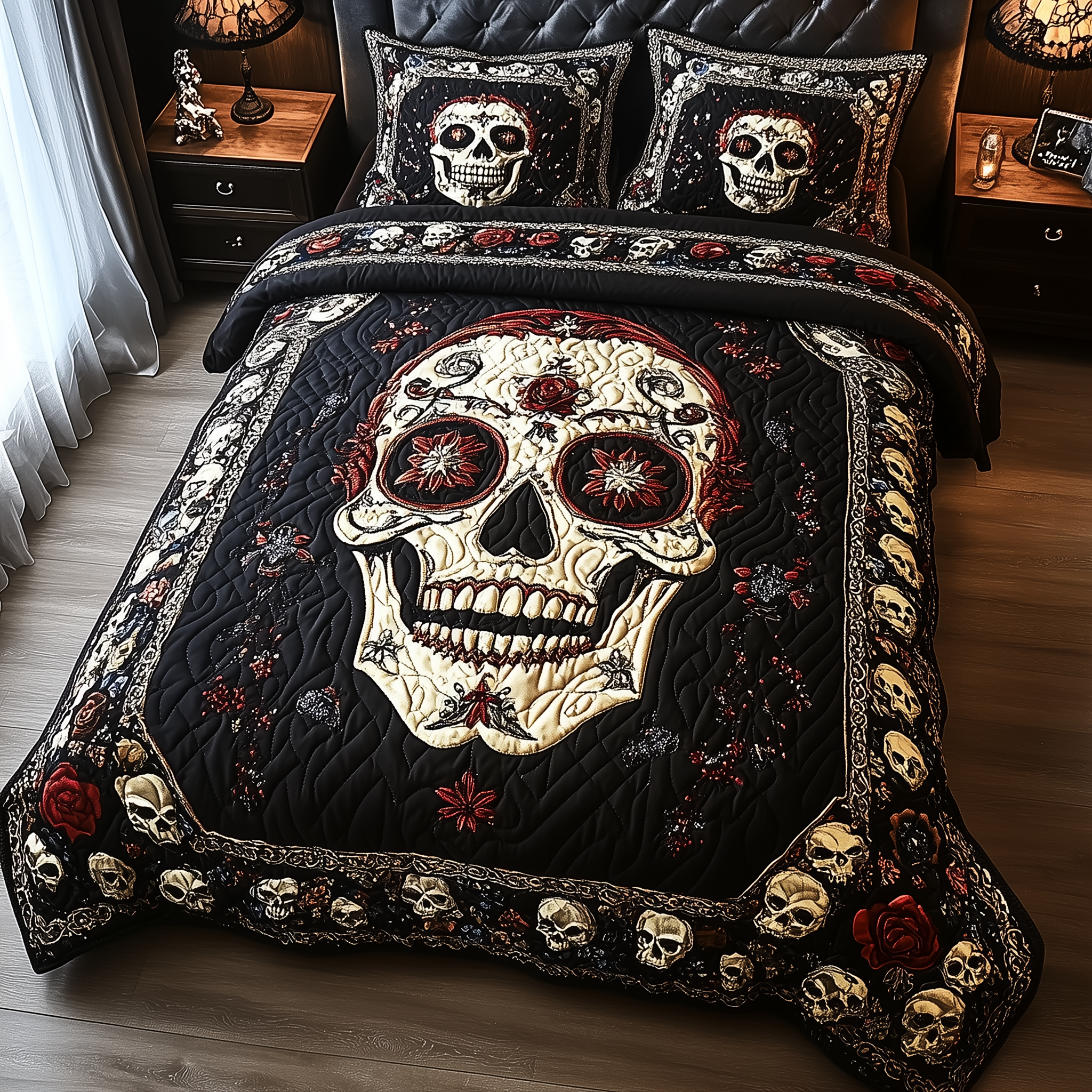 Vintage Bold Skull 3-Piece Quilted Bedding Set GFTONL1622