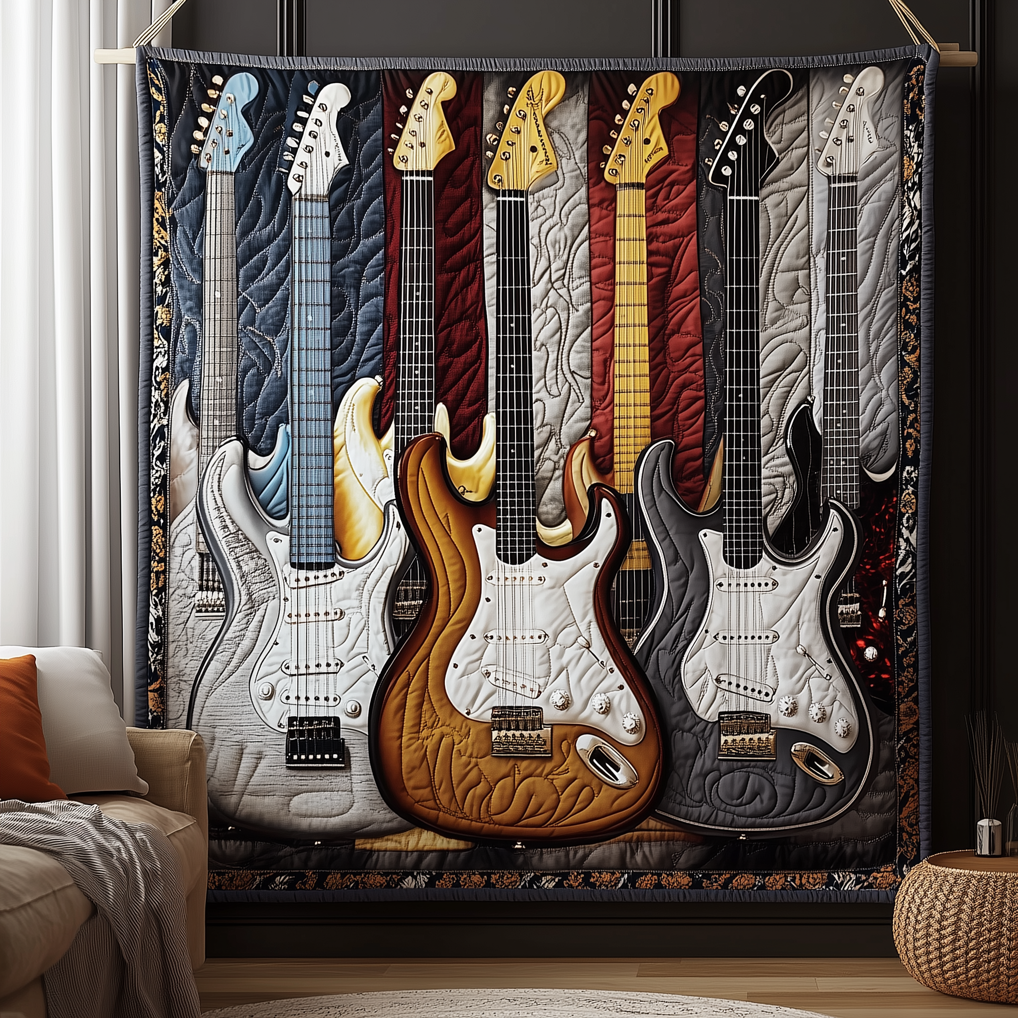 Melodic Strings Guitar Quilted Blanket GFTONL1776