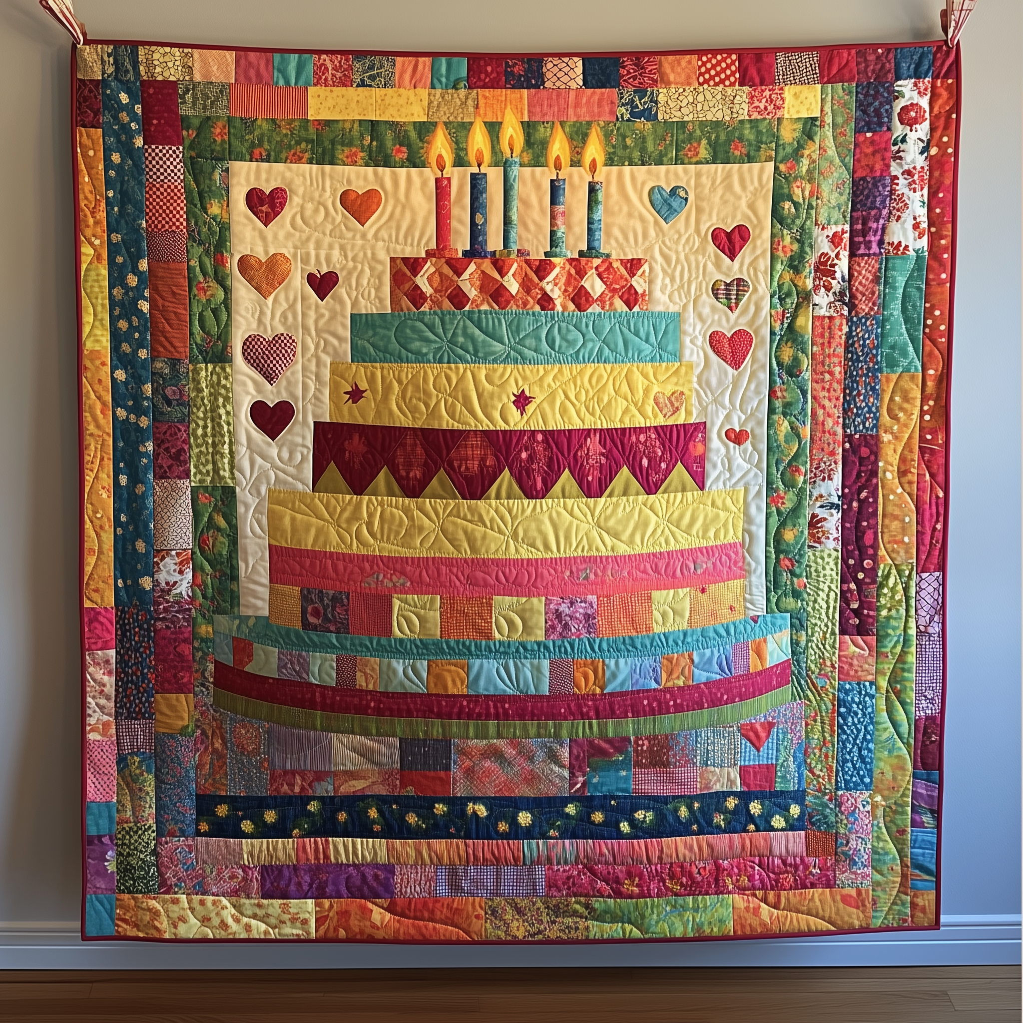 Cheerful Birthday Cake Quilted Blanket GFTONL1820