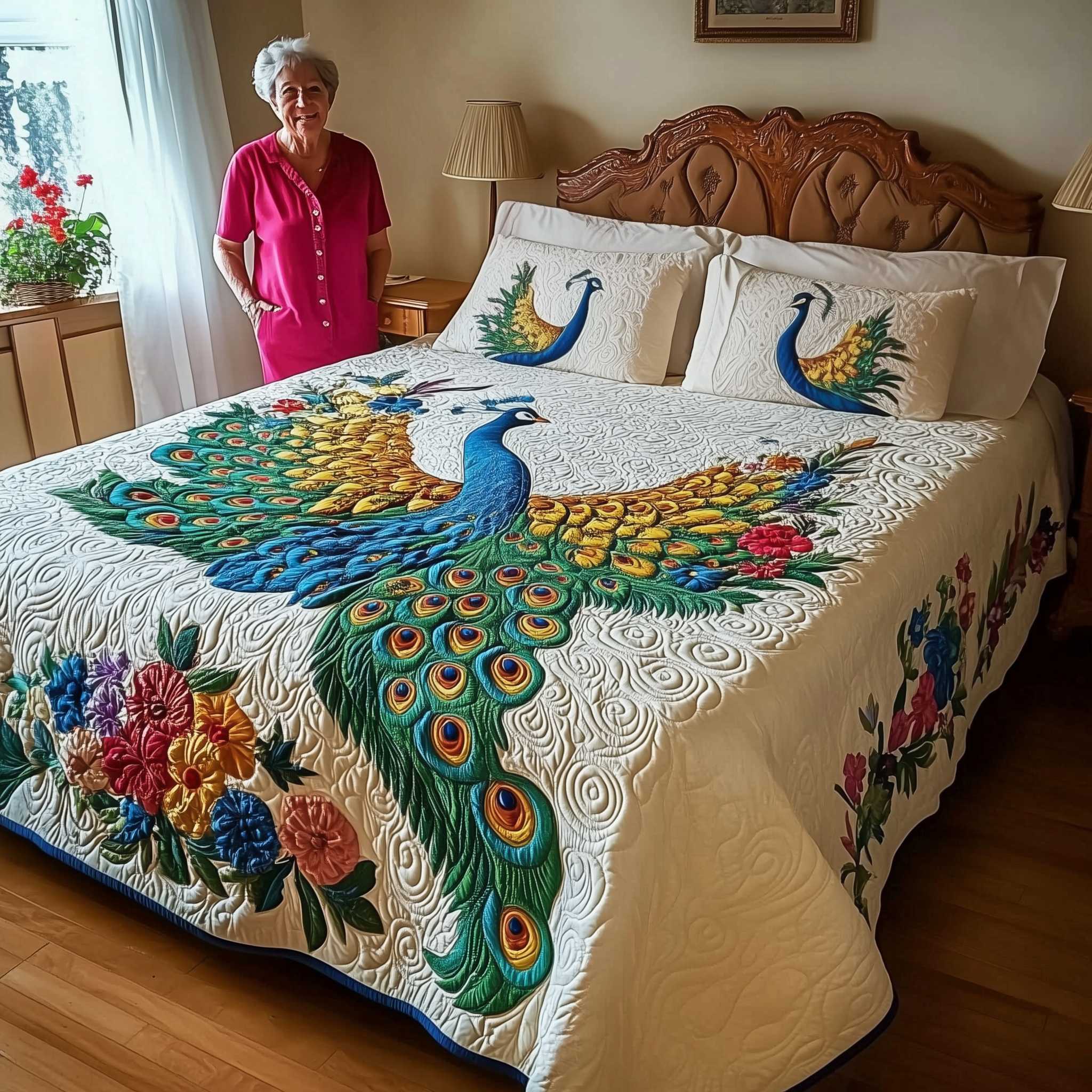 Royal Peacock 3-Piece Quilted Bedding Set GFTONL1908