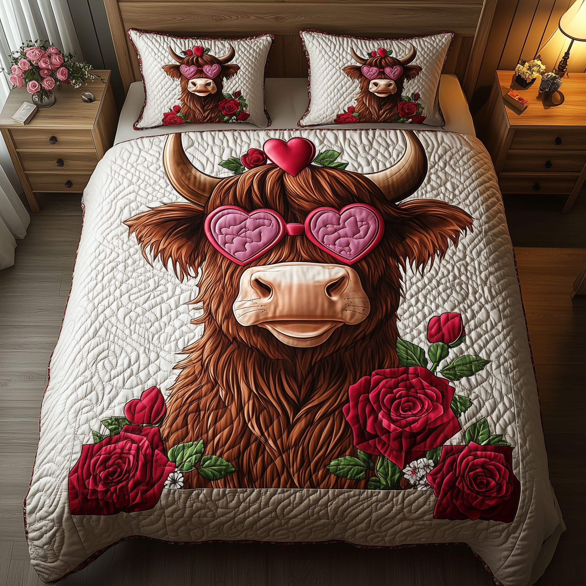 Pinky Highland Cow 3-Piece Quilted Bedding Set GFTONL1943