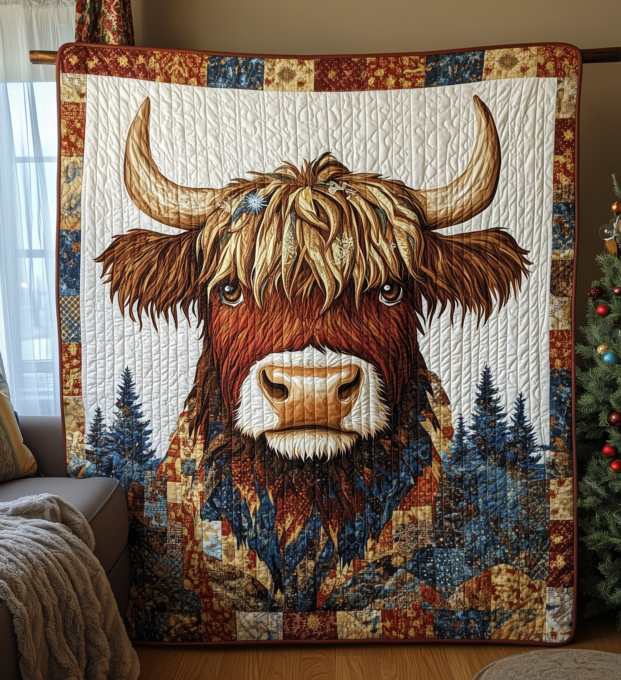 Funky Highland Cow Quilted Blanket GFTONL2081