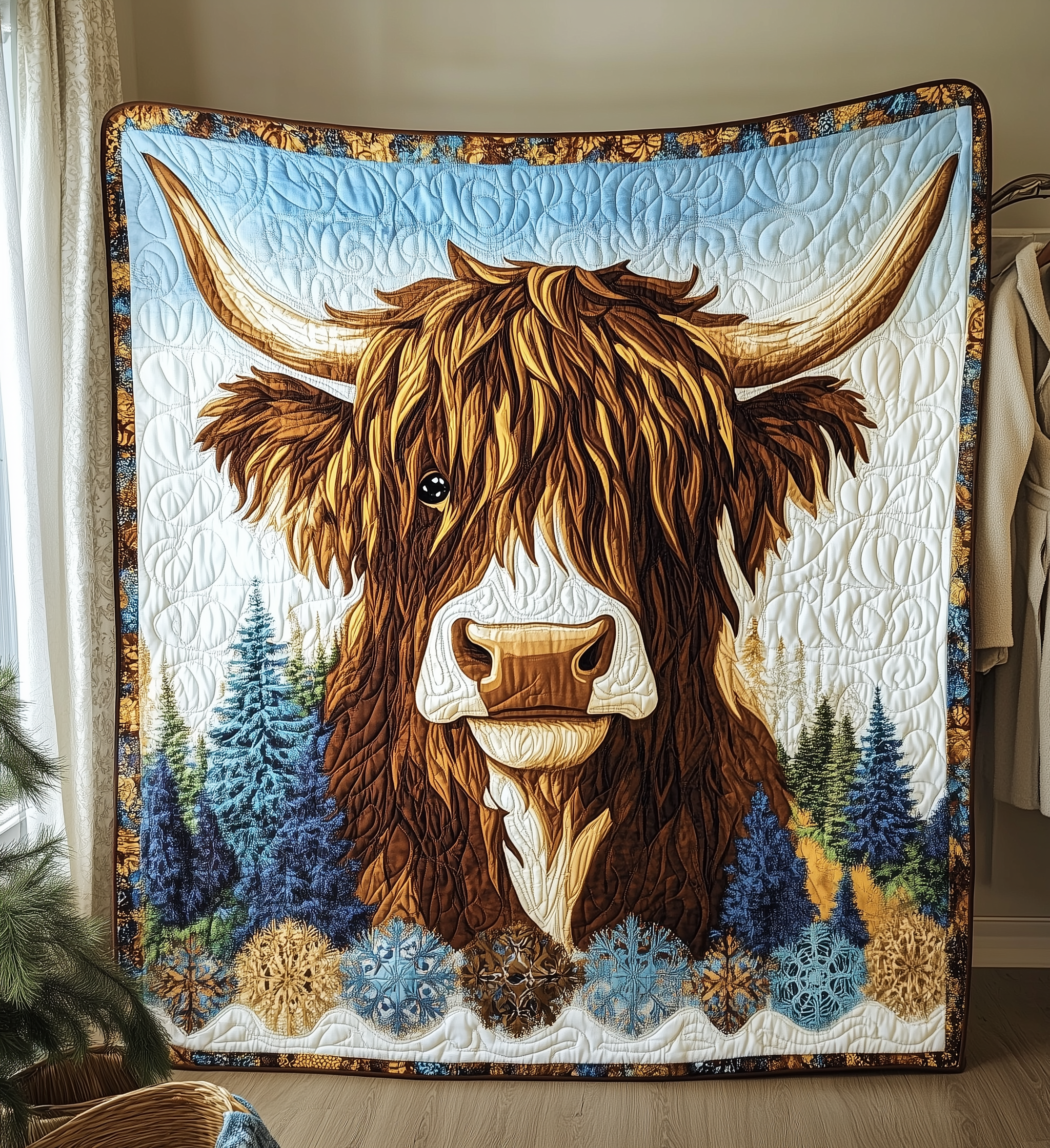 Funky Highland Cow Quilted Blanket GFTONL2087