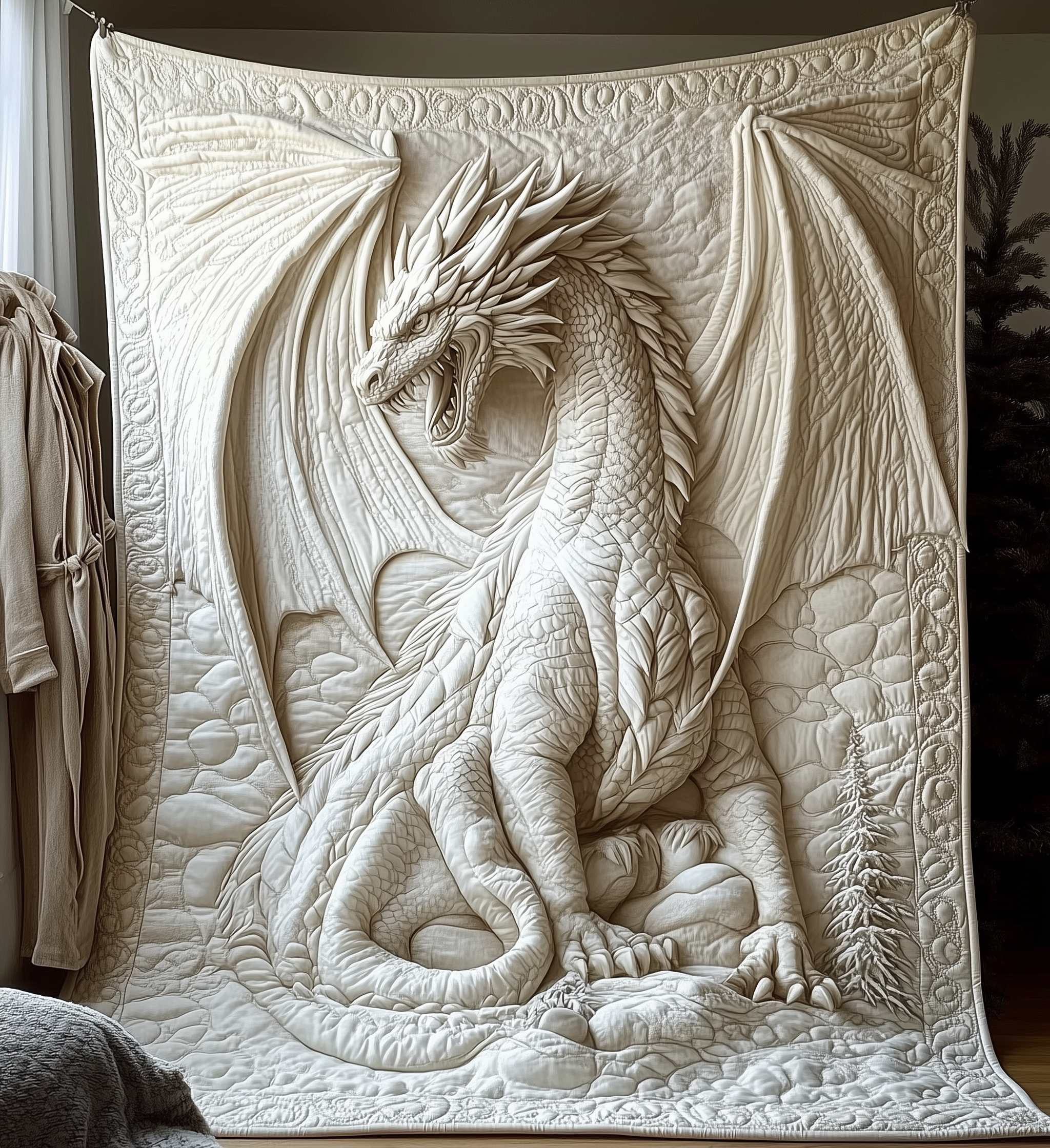 Majesty White Dragon Quilted Blanket GFTONL2093