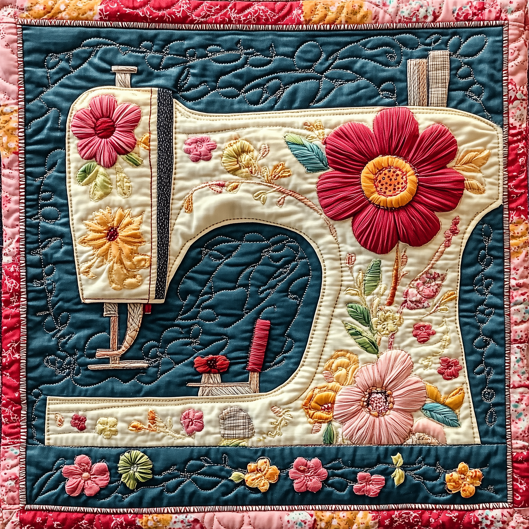 Vintage Sewing Machine Quilted Blanket GFTONL2262
