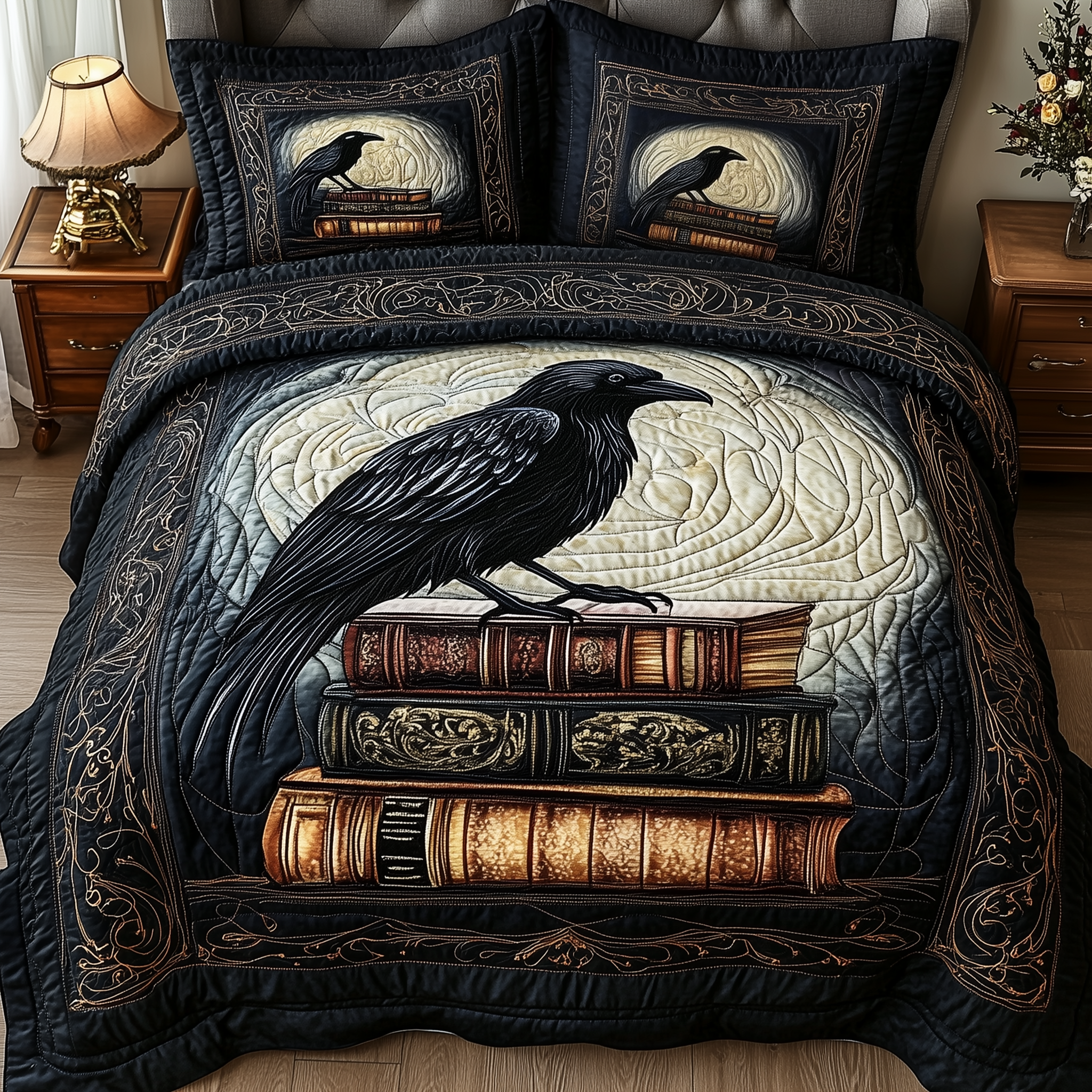 Obsidian Raven 3-Piece Quilted Bedding Set GFTONL2355