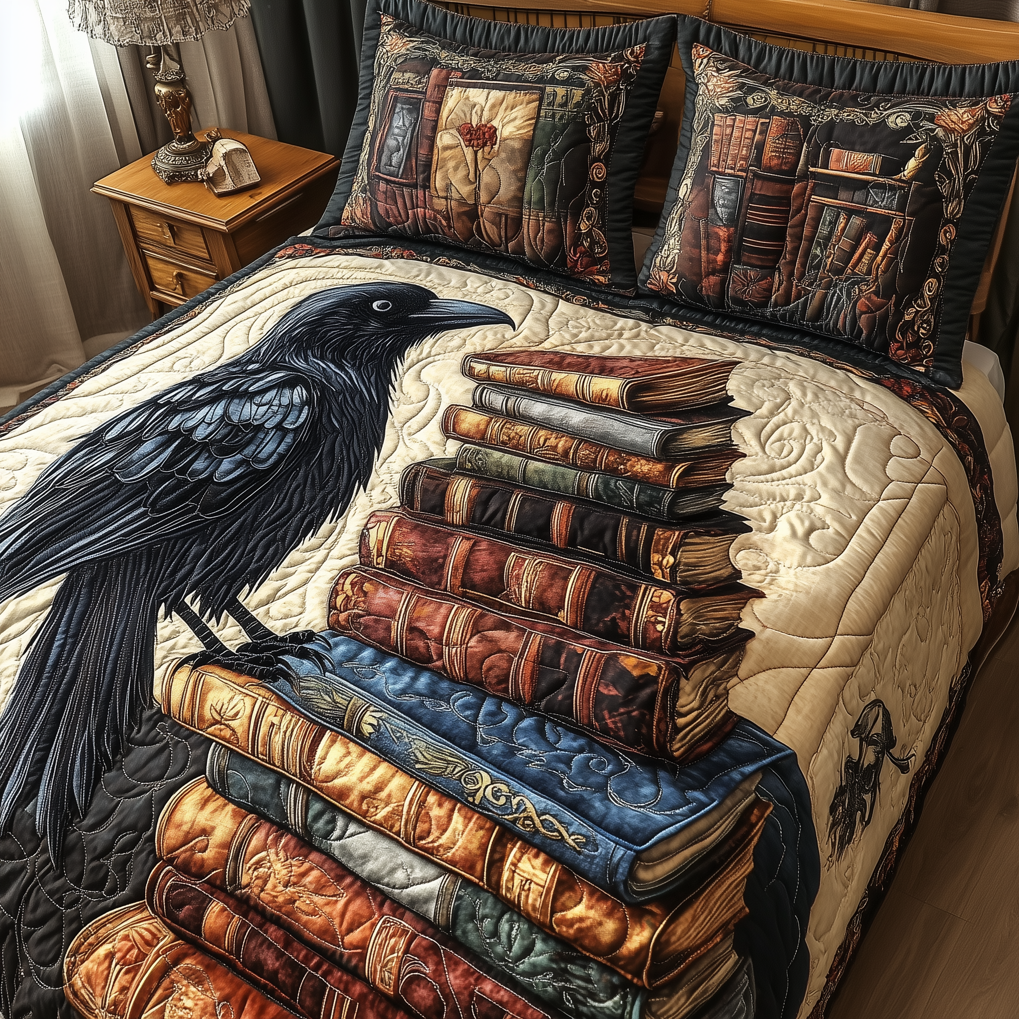 Obsidian Raven 3-Piece Quilted Bedding Set GFTONL2356