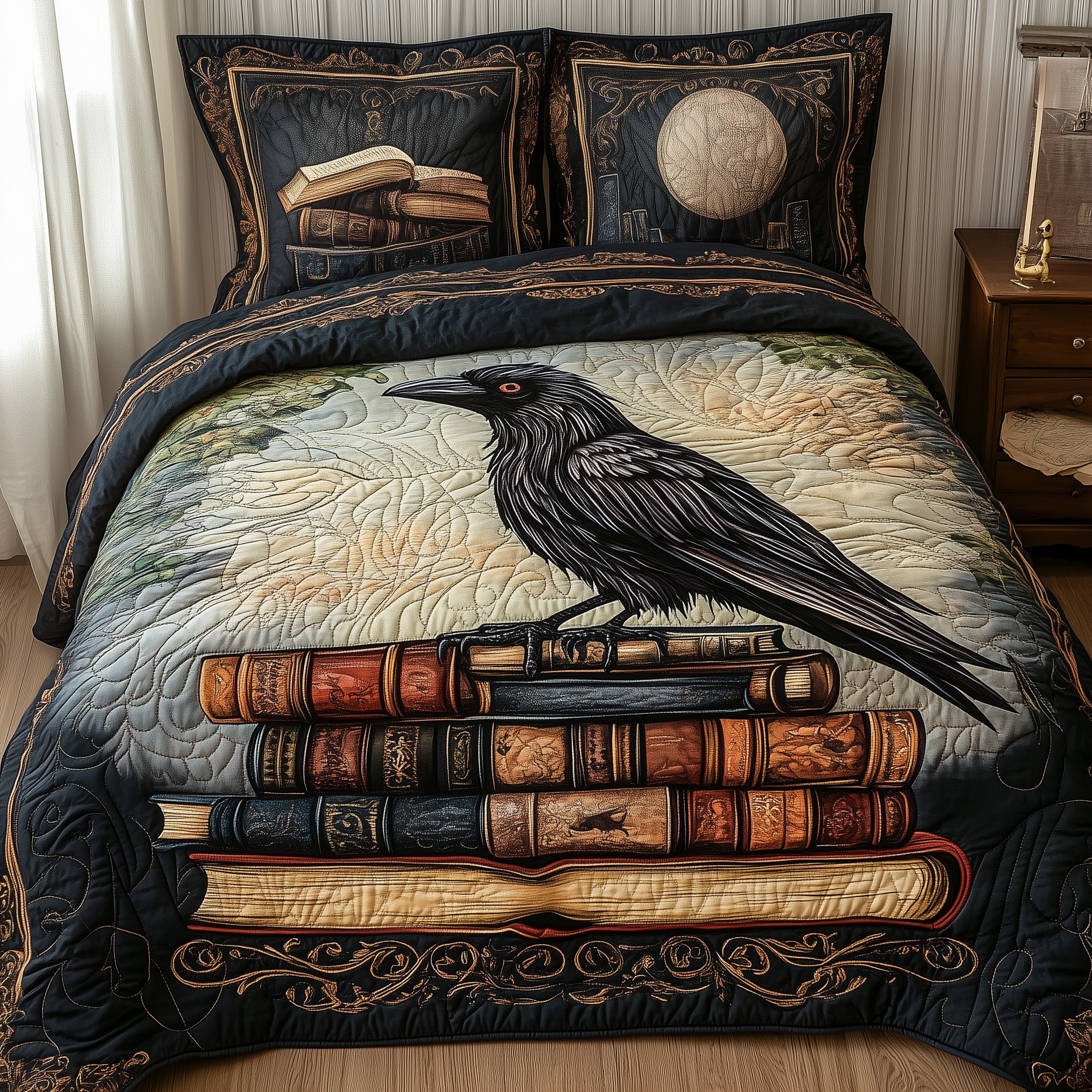 Obsidian Raven 3-Piece Quilted Bedding Set GFTONL2360