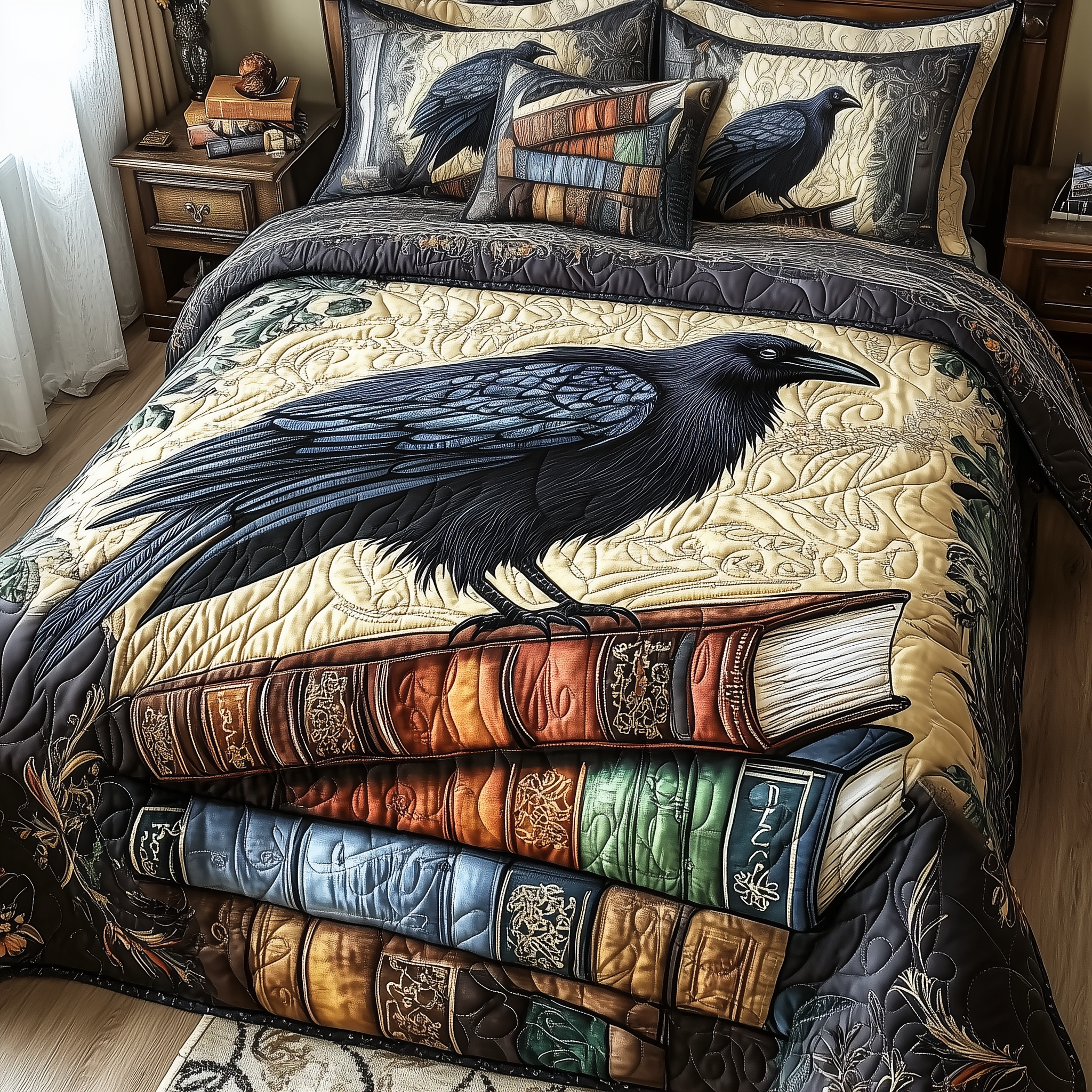 Obsidian Raven 3-Piece Quilted Bedding Set GFTONL2363