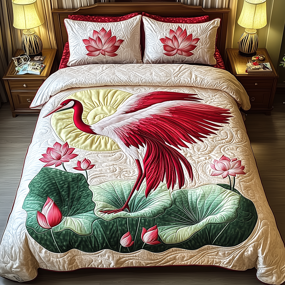 Elegant Crane 3-Piece Quilted Bedding Set GFTONL2455
