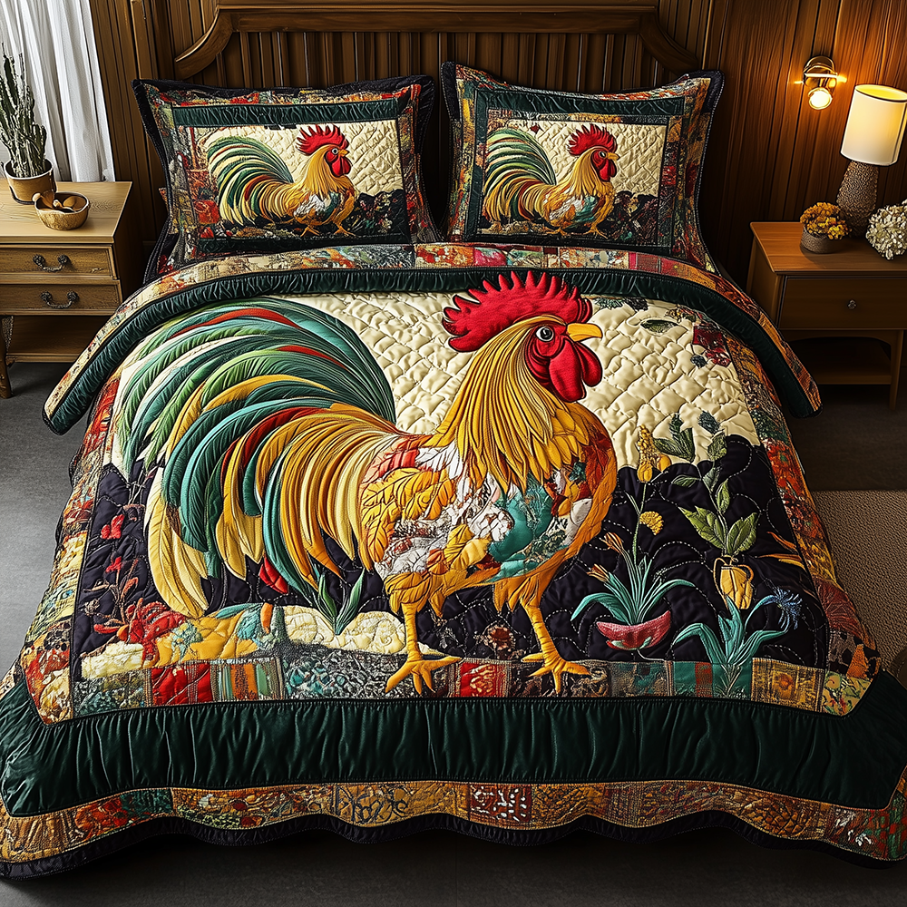 Colorburst Cock 3-Piece Quilted Bedding Set GFTONL2465