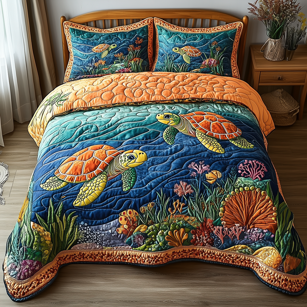 Turtle 3-Piece Quilted Bedding Set GFTONL2494