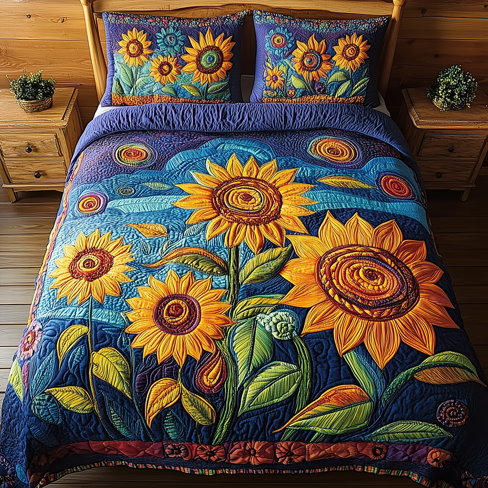 Sunflower Field 3-Piece Quilted Bedding Set GFTONL2512
