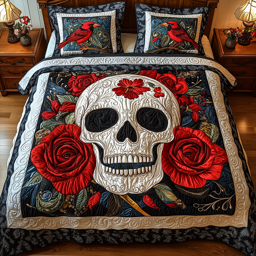 Cardinal Skull 3-Piece Quilted Bedding Set GFTONL2637