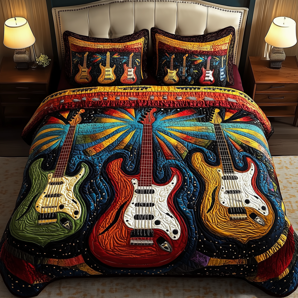 Melody Of Colors Guitar 3-Piece Quilted Bedding Set GFTONL2682