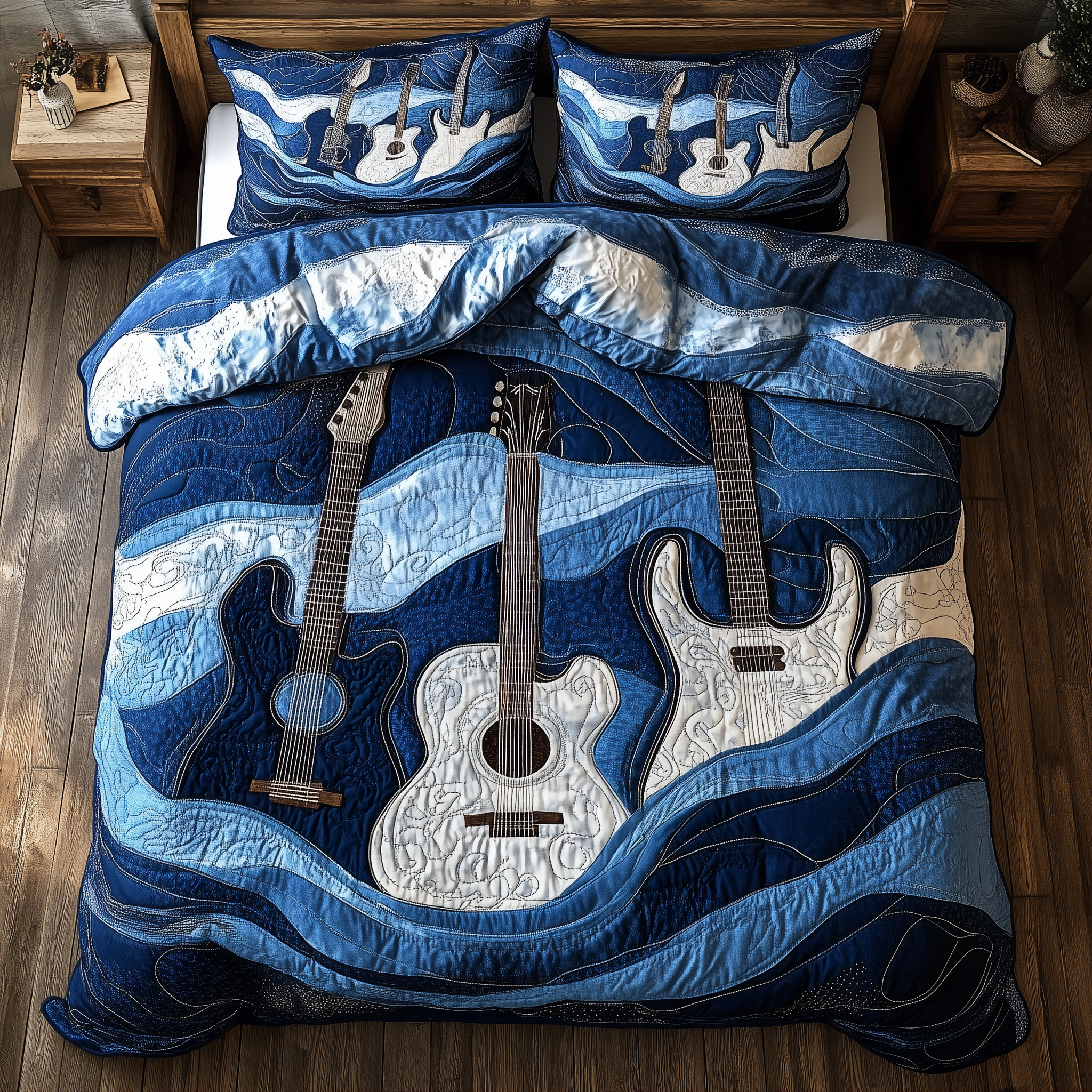 Waves Of Guitar 3-Piece Quilted Bedding Set GFTONL2722