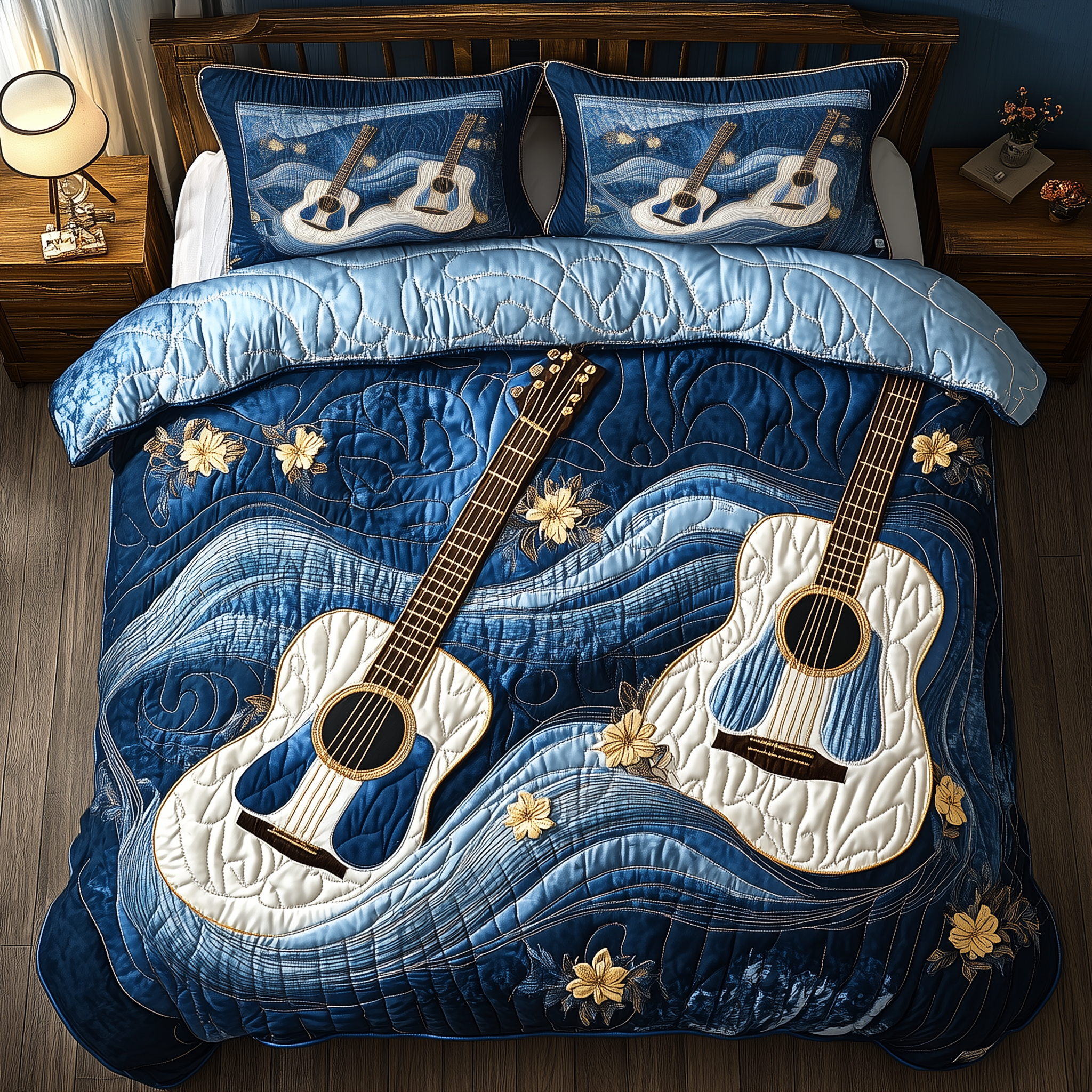 Waves Of Guitar 3-Piece Quilted Bedding Set GFTONL2723