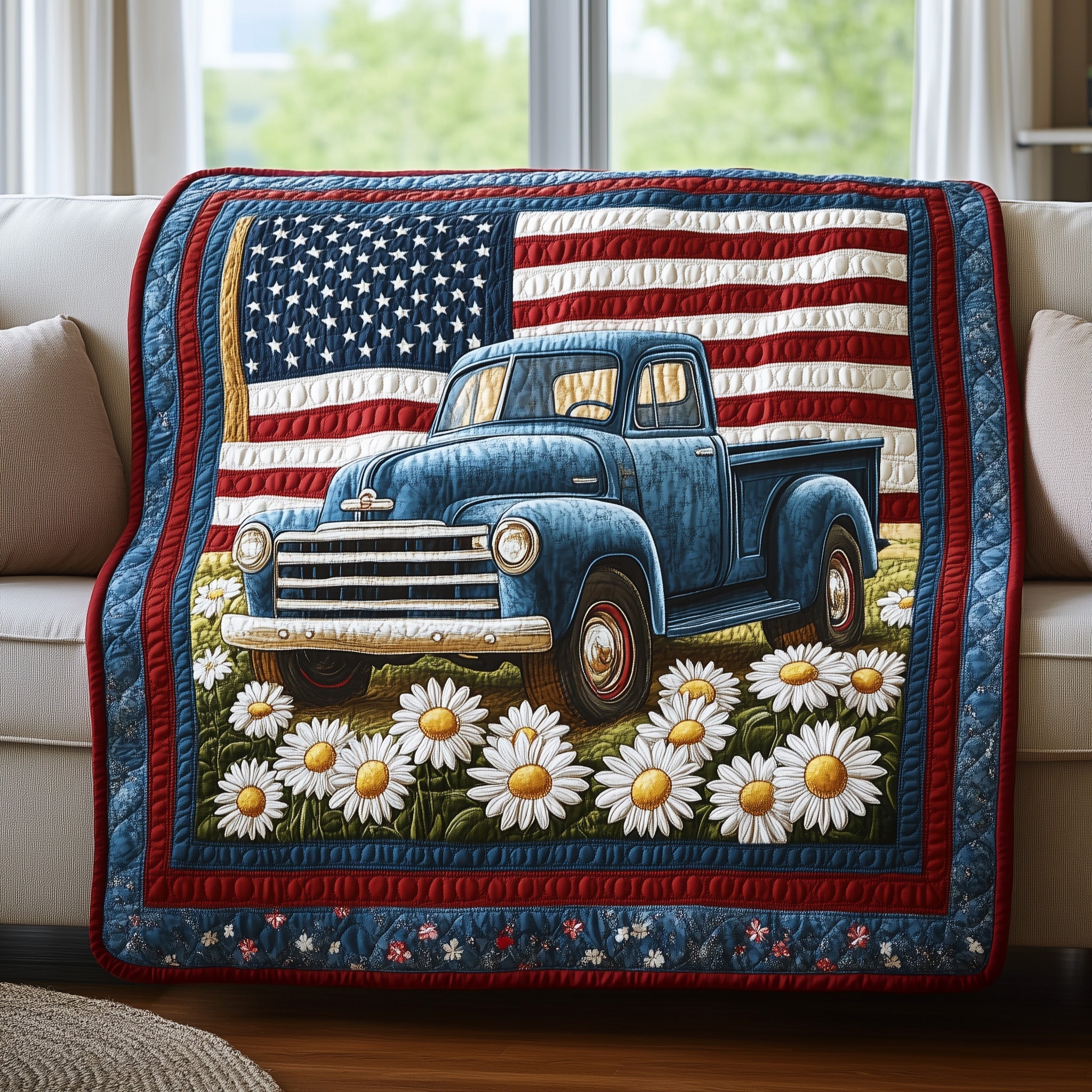 Patriotic America Truck Quilted Blanket GFTONL2785