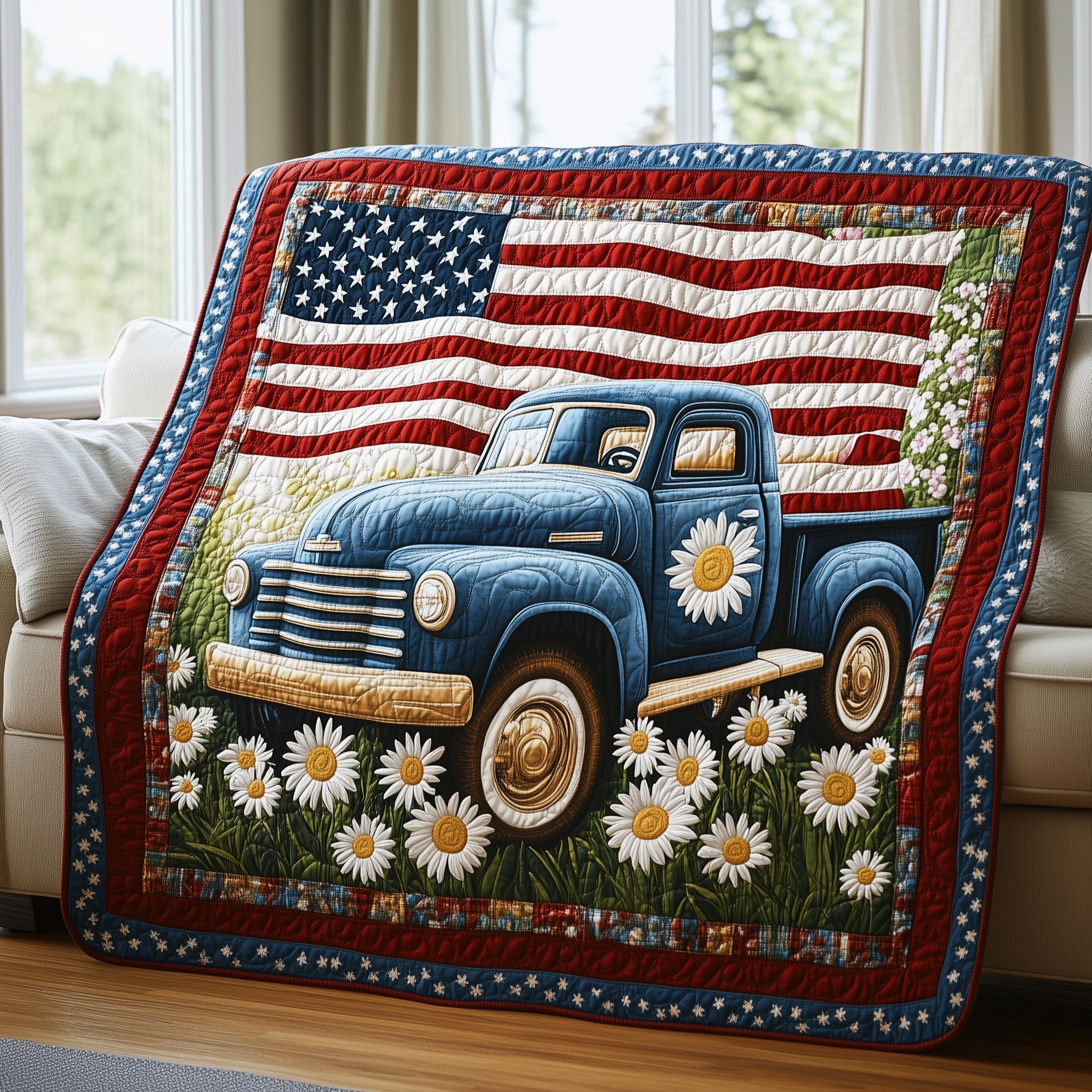 Patriotic America Truck Quilted Blanket GFTONL2787