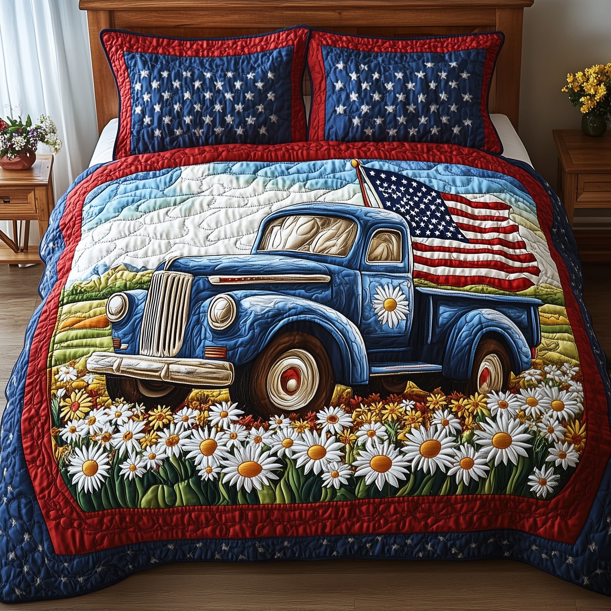 Patriotic America Truck 3-Piece Quilted Bedding Set GFTONL2788