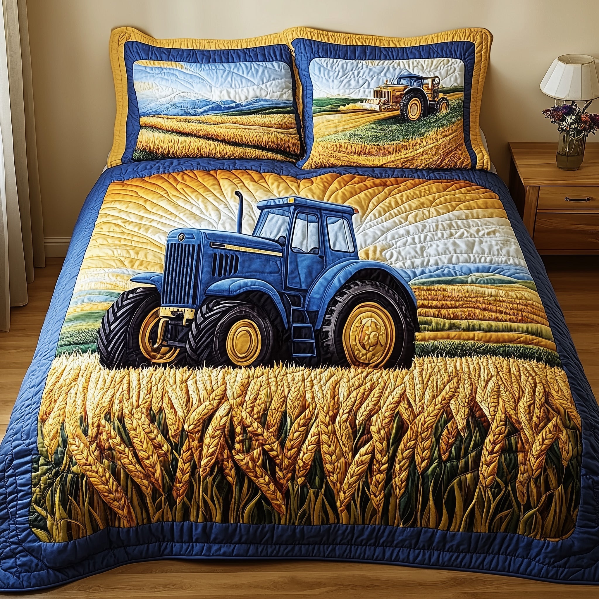 Amber Fields Tractor 3-Piece Quilted Bedding Set GFTONL2844