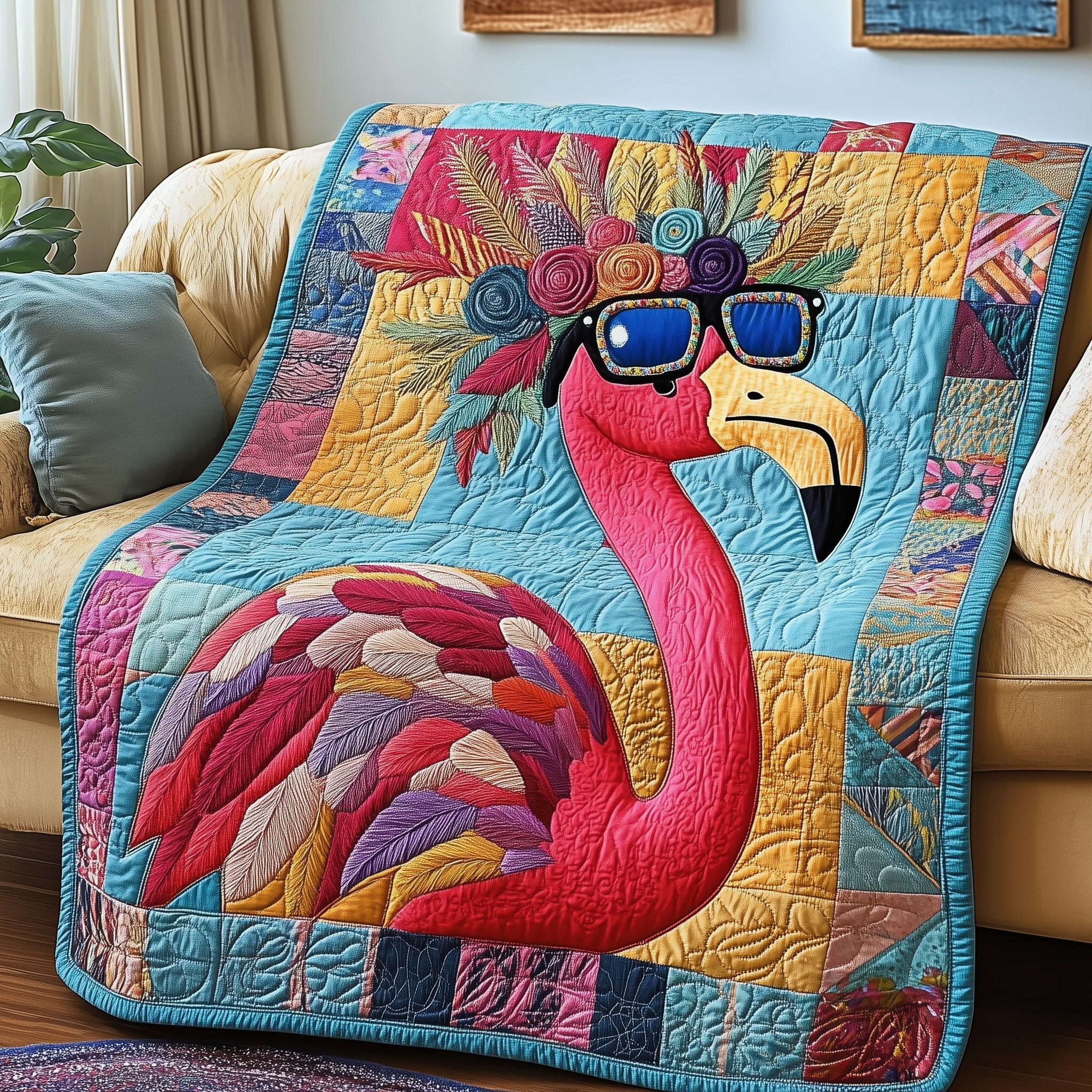 Feathered Flamingo Quilted Blanket GFTONL2854