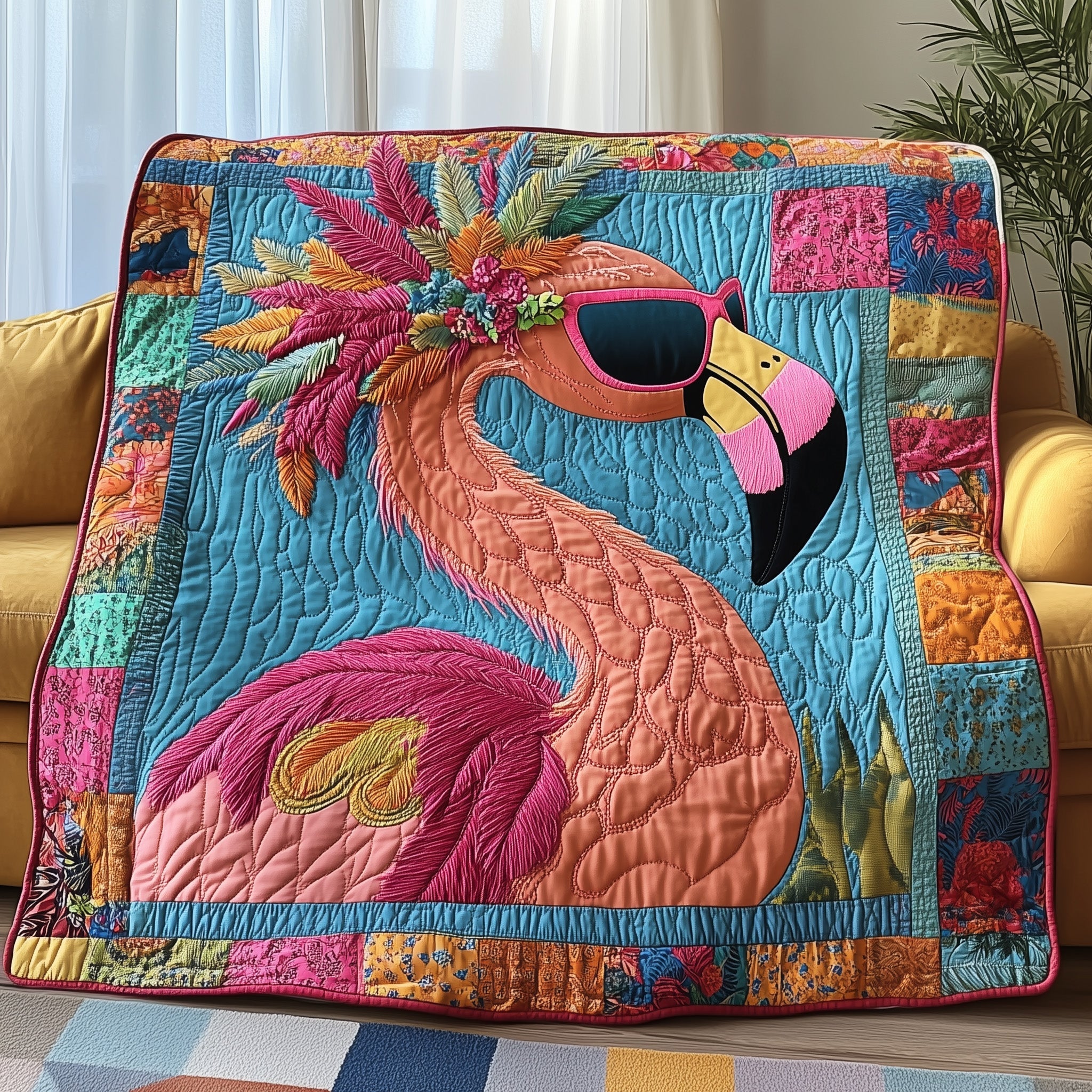 Feathered Flamingo Quilted Blanket GFTONL2858