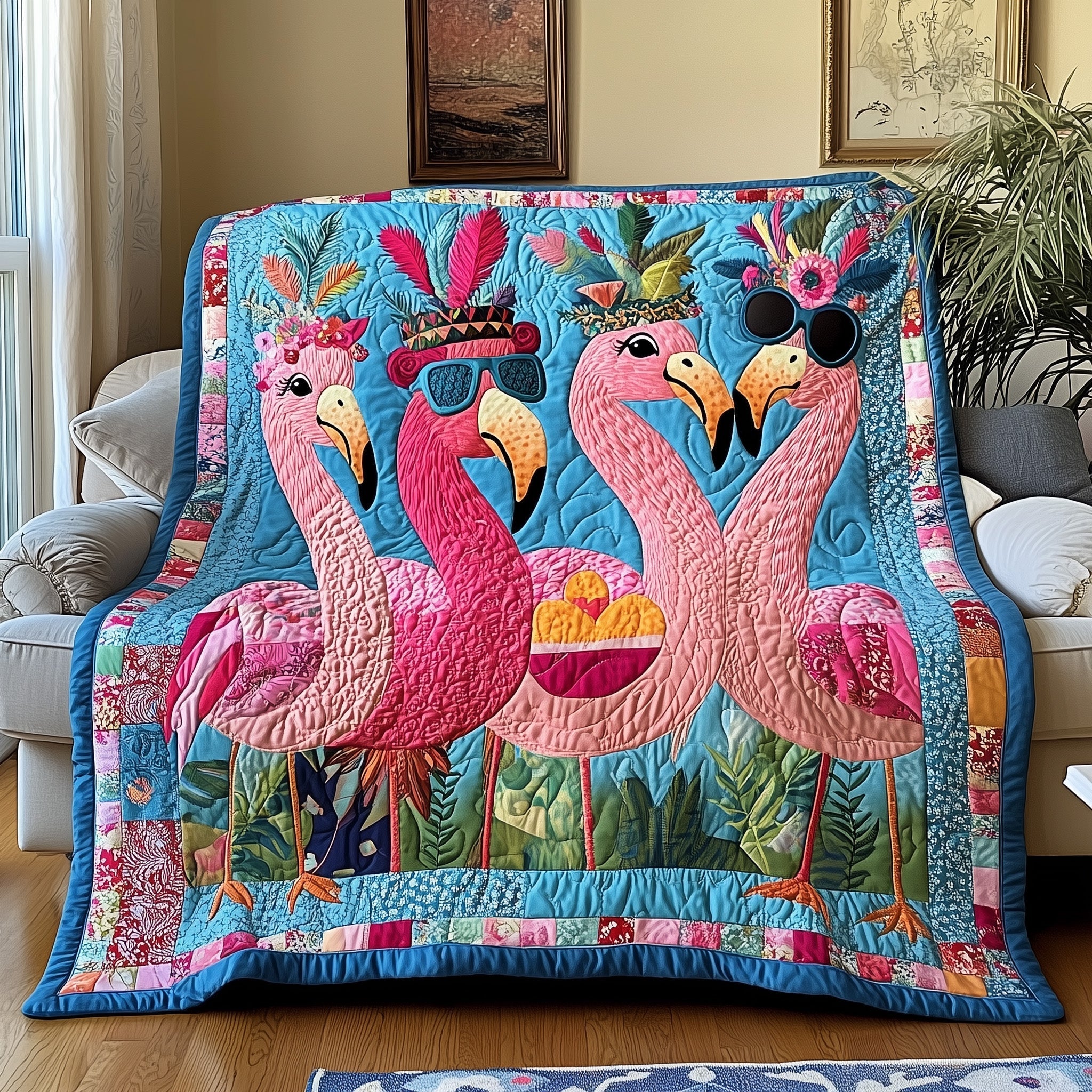 Feathered Flamingo Quilted Blanket GFTONL2859
