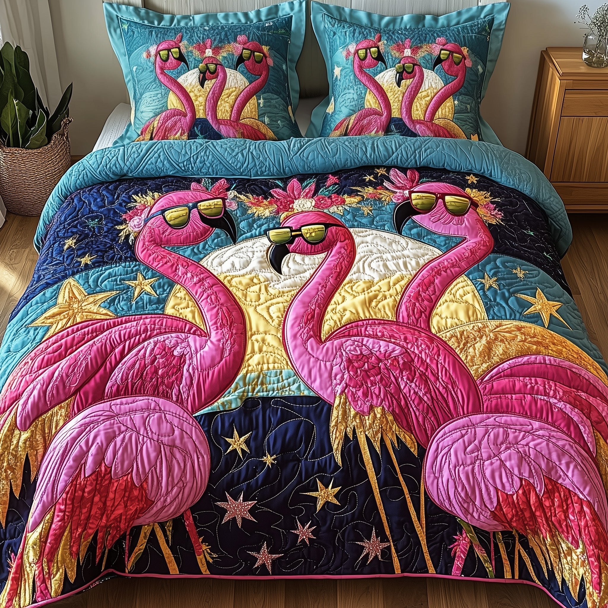 Whimsical Flamingo 3-Piece Quilted Bedding Set GFTONL2873