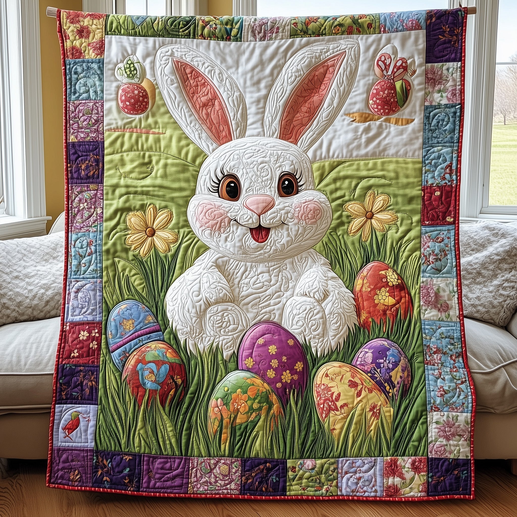 Easter Bunny Eggs Quilted Blanket GFTONL2990