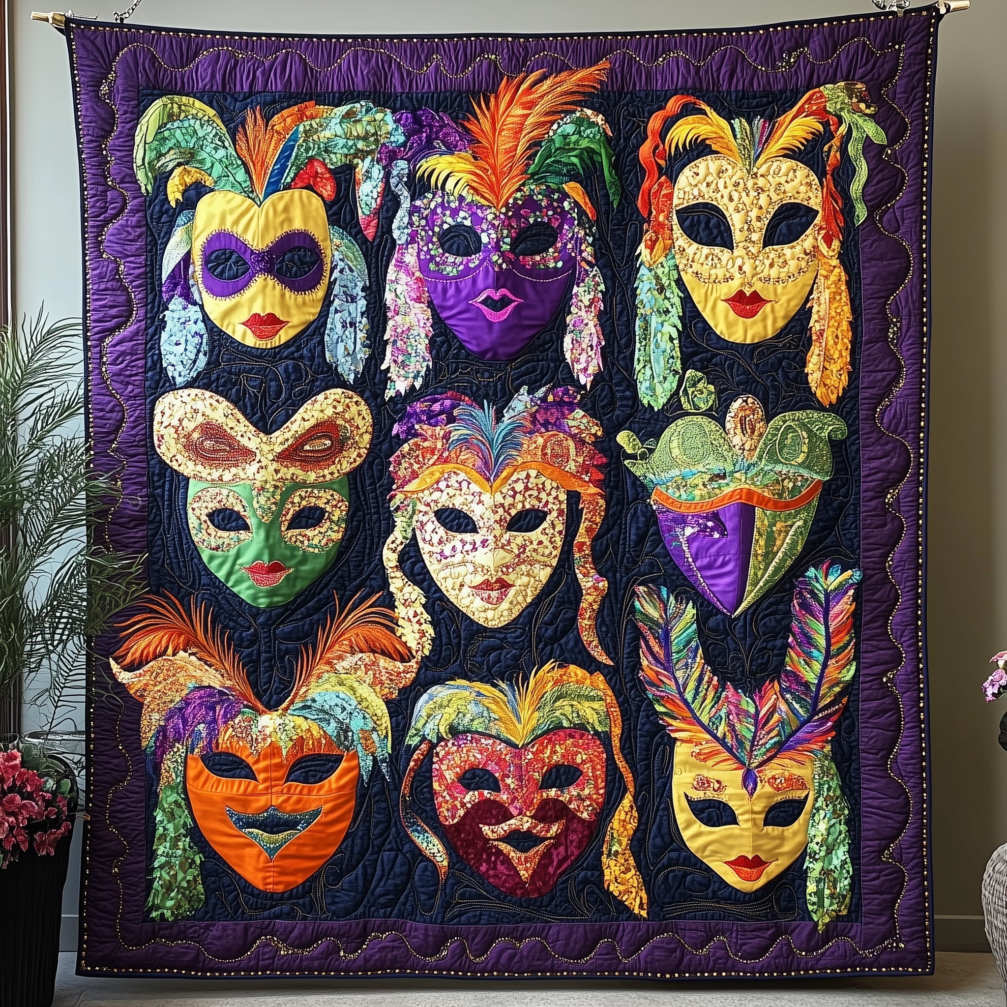 Mardi Gras Masquerade Quilted Blanket GFTONL2997