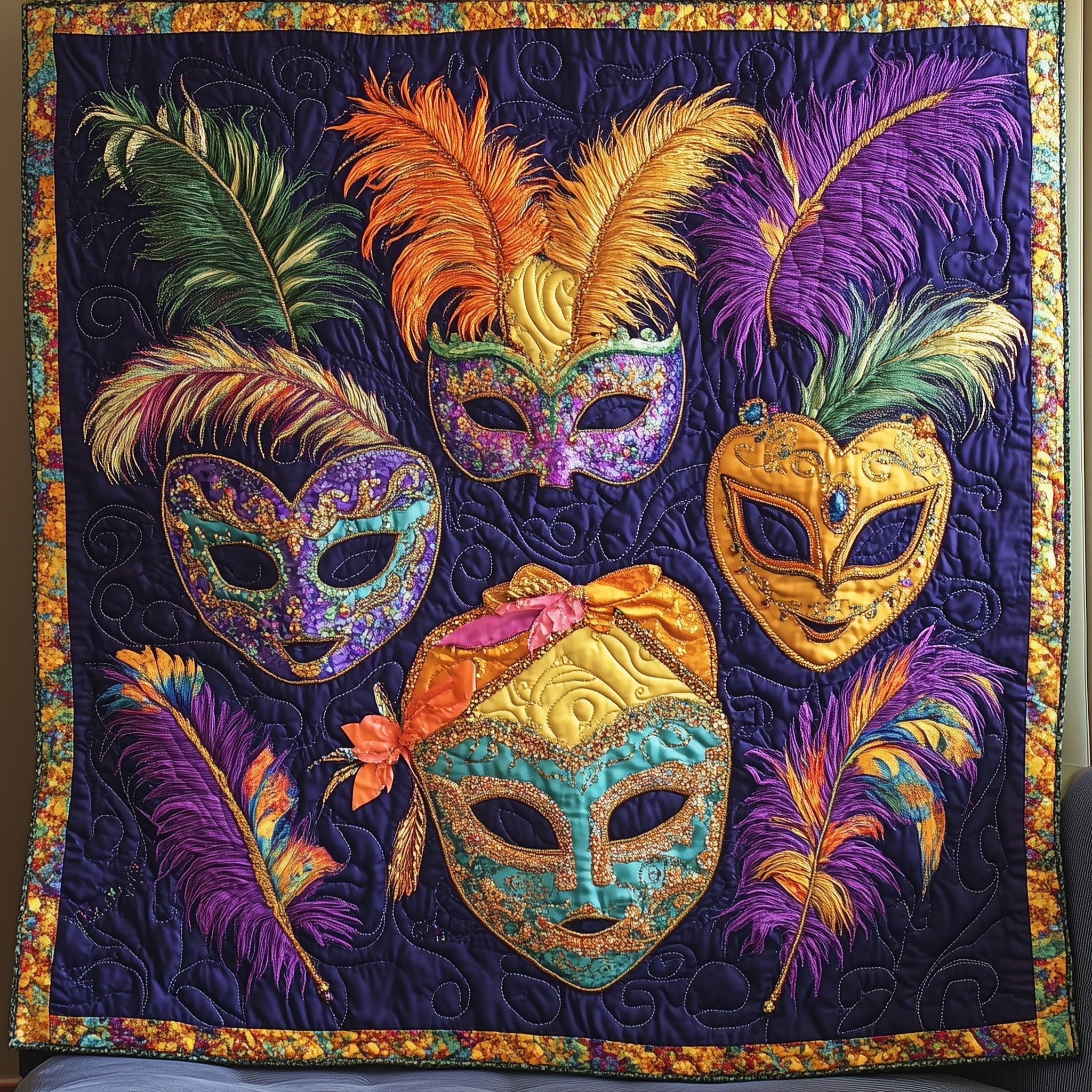 Mardi Gras Masquerade Quilted Blanket GFTONL3000