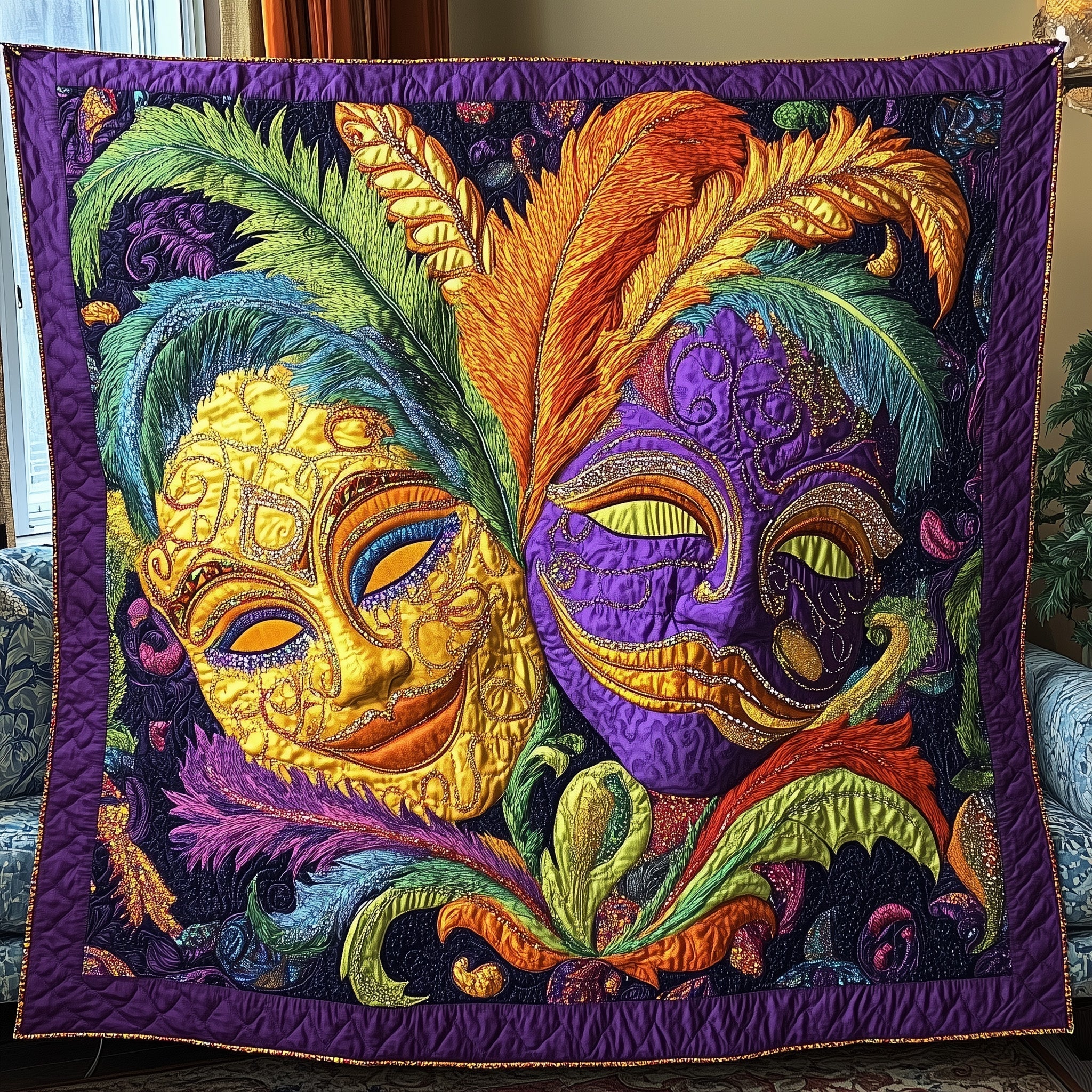 Mardi Gras Masquerade Quilted Blanket GFTONL3003