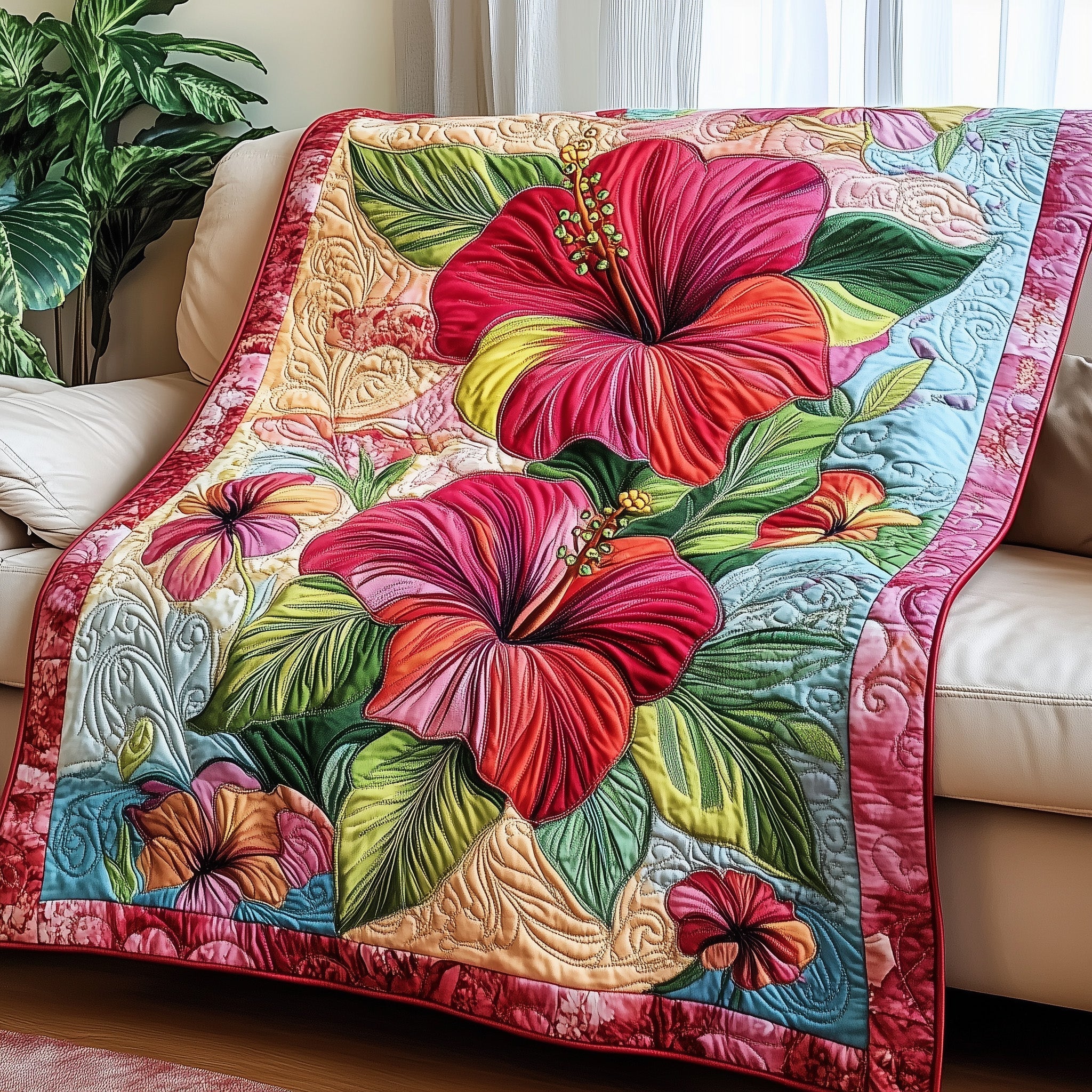 Hibiscus Bloom Quilted Blanket GFTONL3096