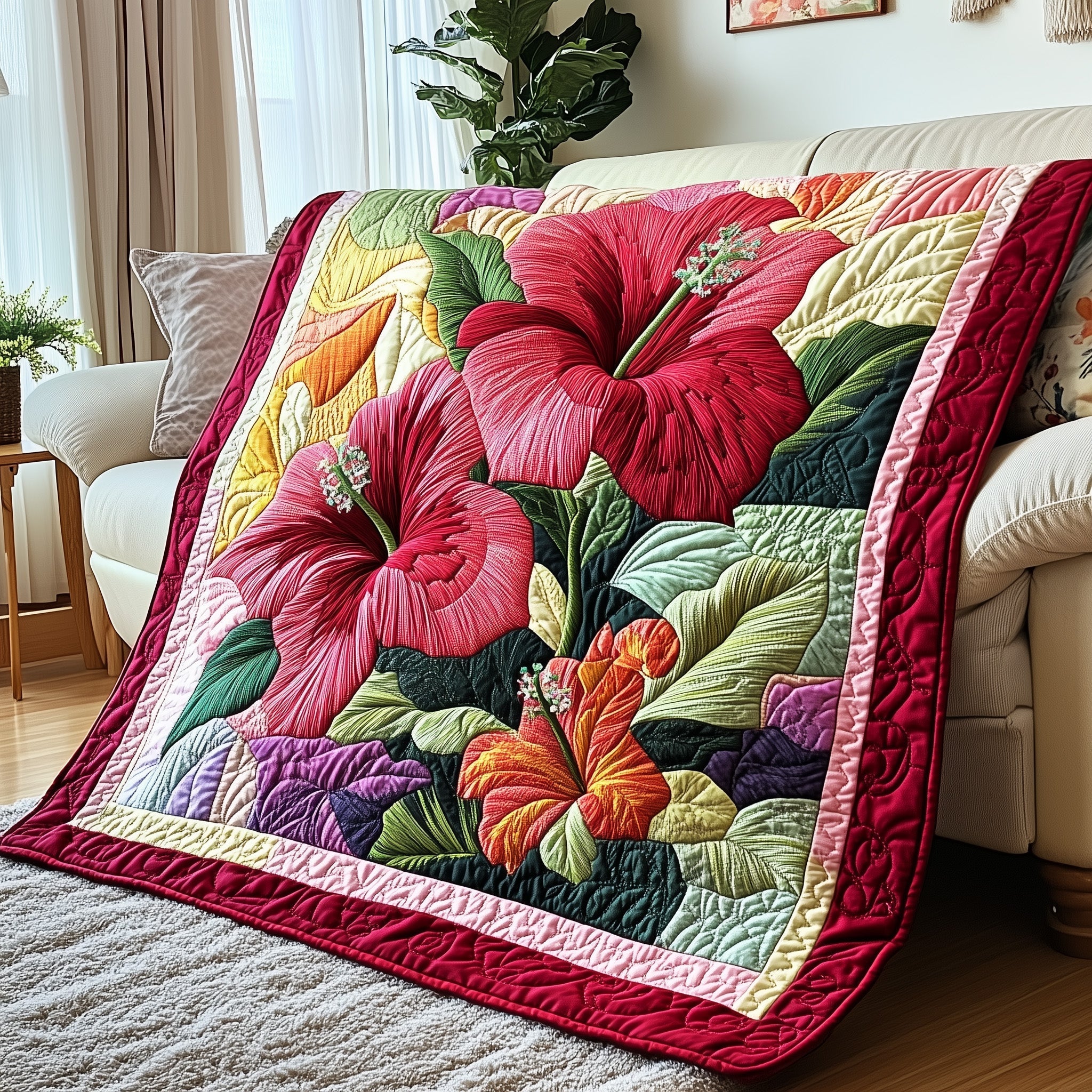 Hibiscus Bloom Quilted Blanket GFTONL3098