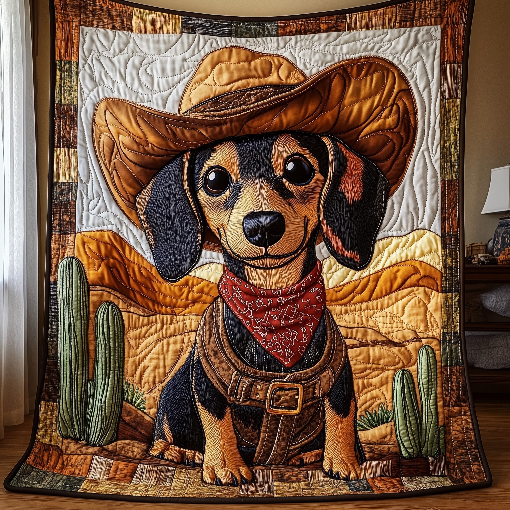Cowboy Dachshund Quilted Blanket GFTONL3274