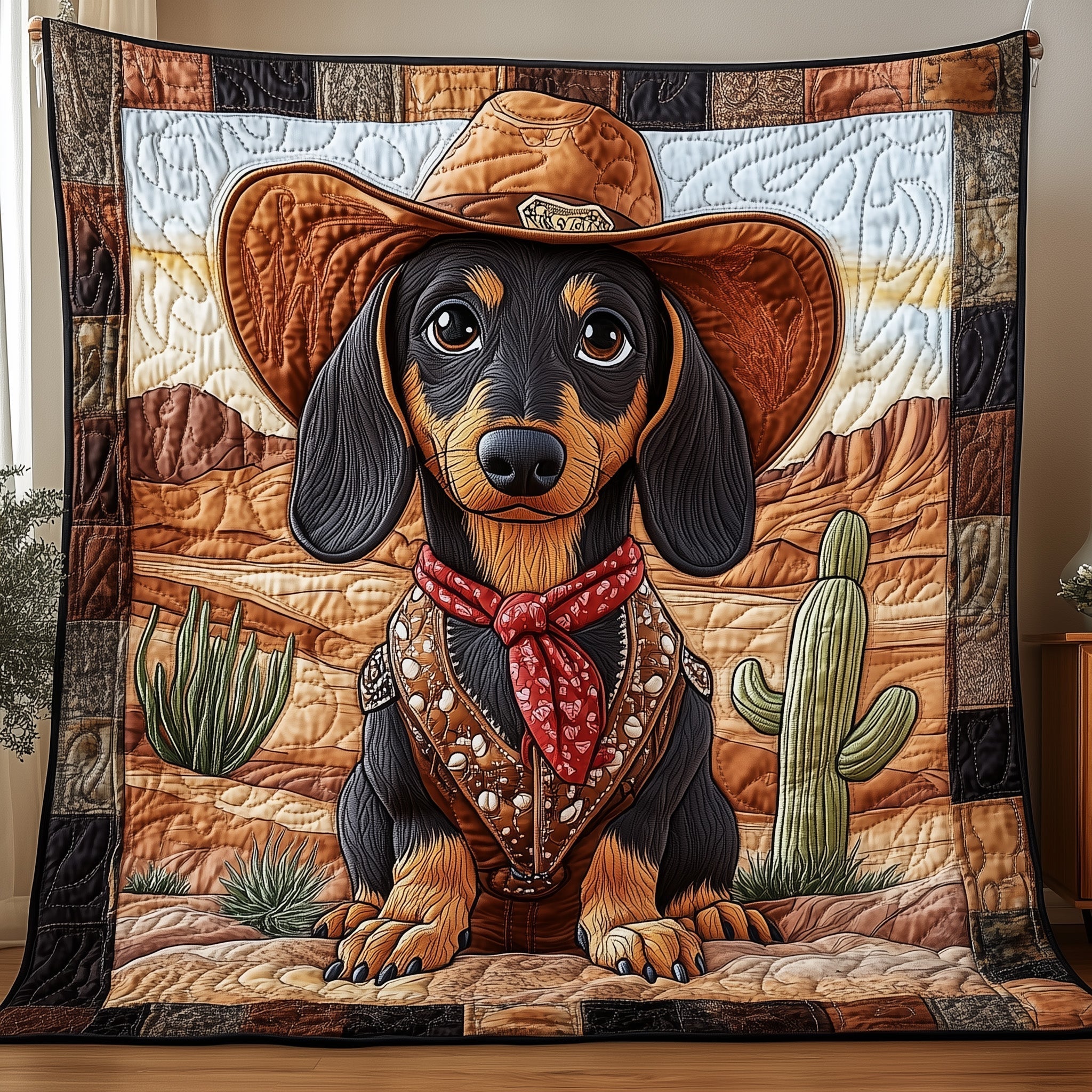 Cowboy Dachshund Quilted Blanket GFTONL3276